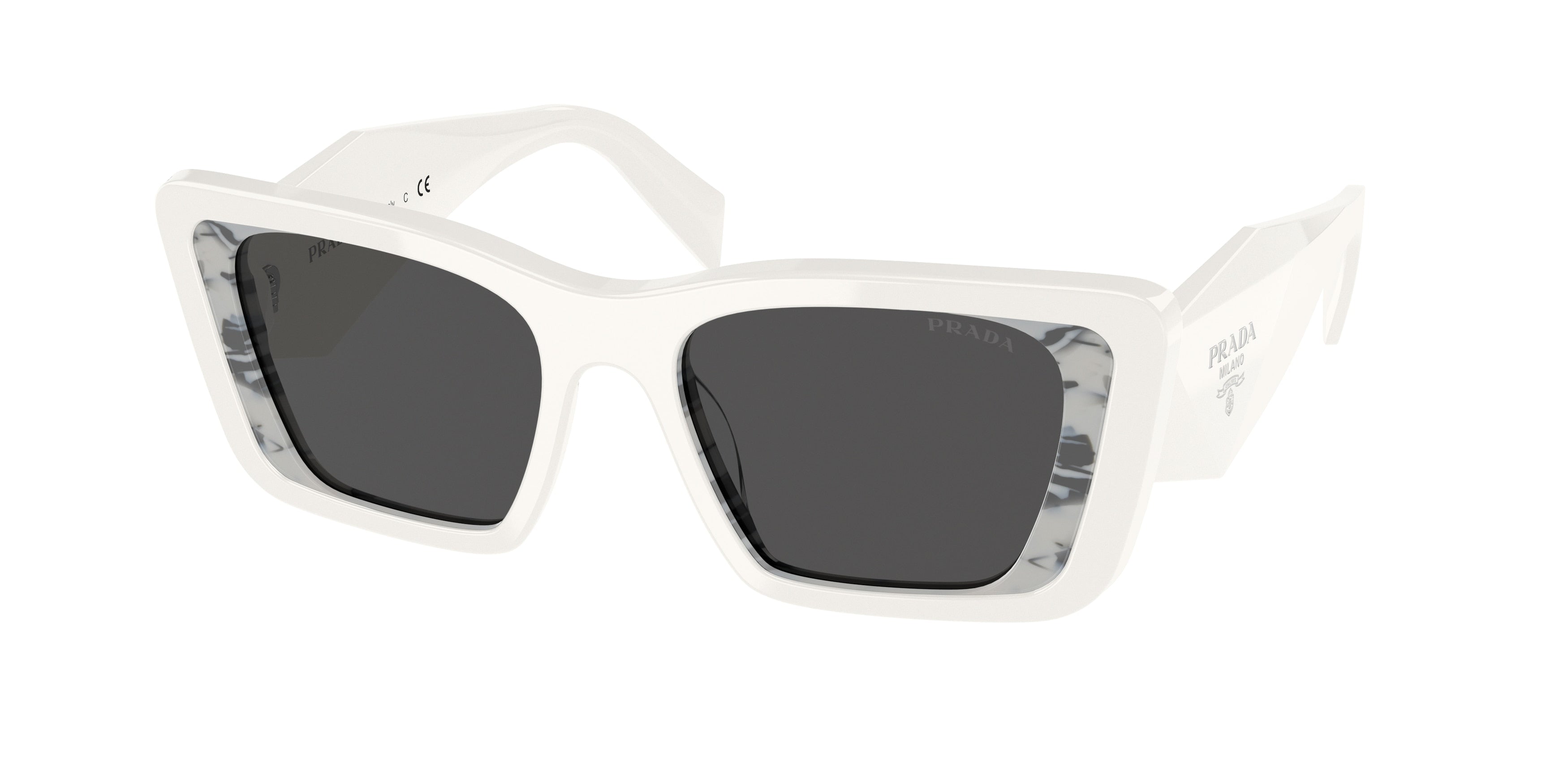Prada PR08YS Butterfly Sunglasses 02V5S0-White/Havana Black 51-145-18 - Color Map White