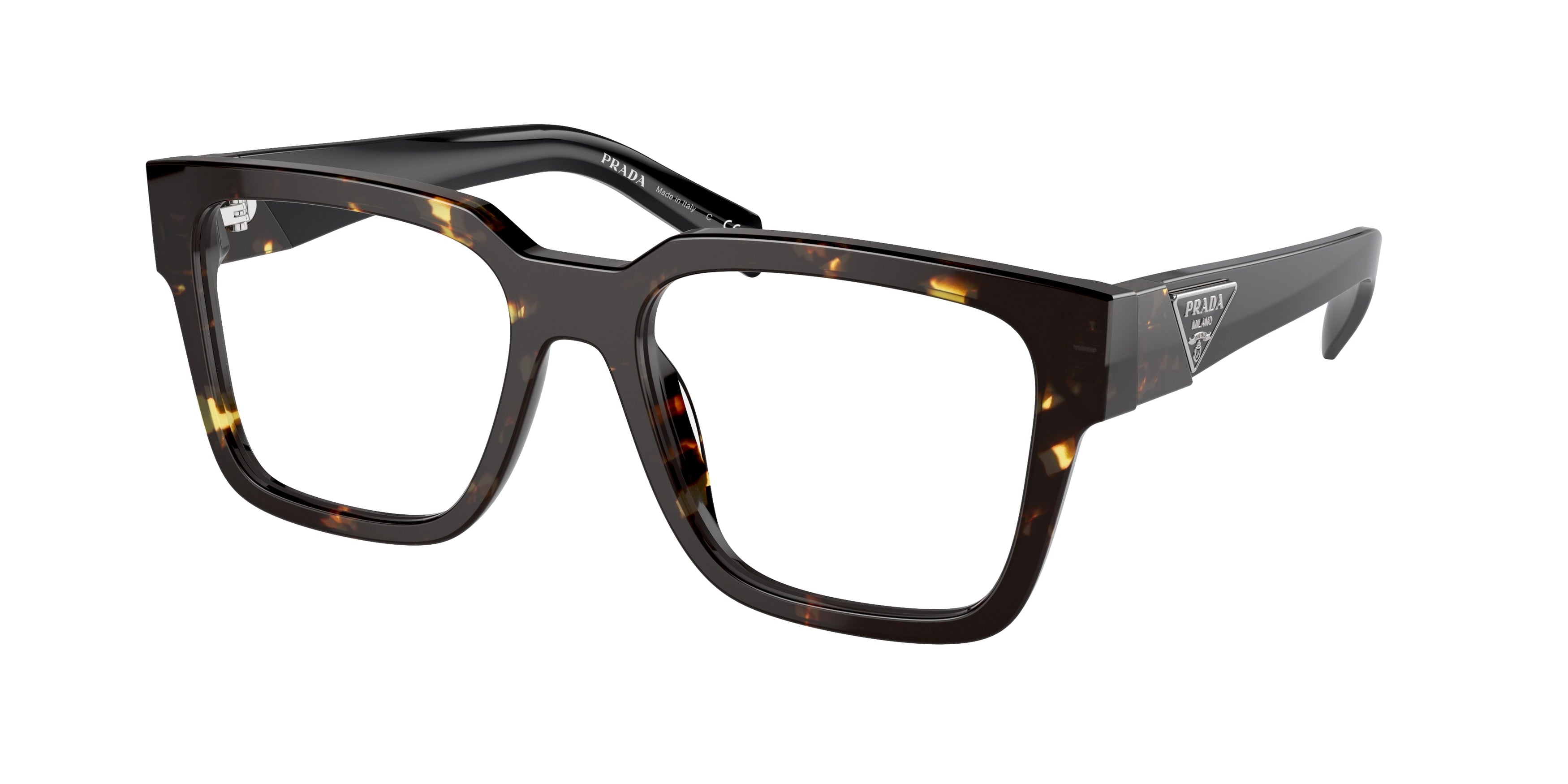 Prada PR08ZV Square Eyeglasses 16R1O1-Tortoise Black Malt 54-140-18 - Color Map Brown