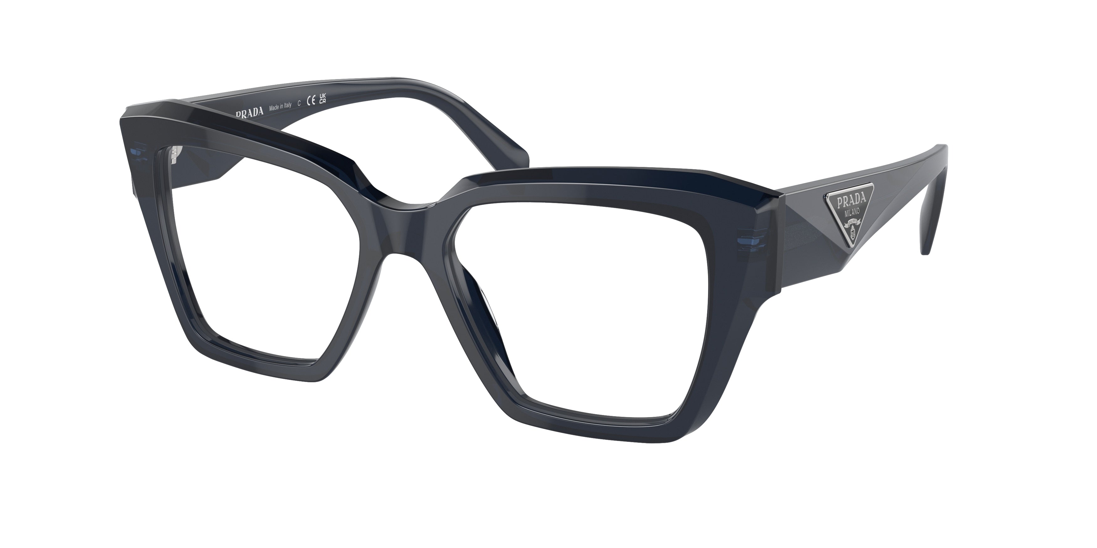 Prada PR09ZV Square Eyeglasses 08Q1O1-Blue Transparent 51-140-17 - Color Map Blue
