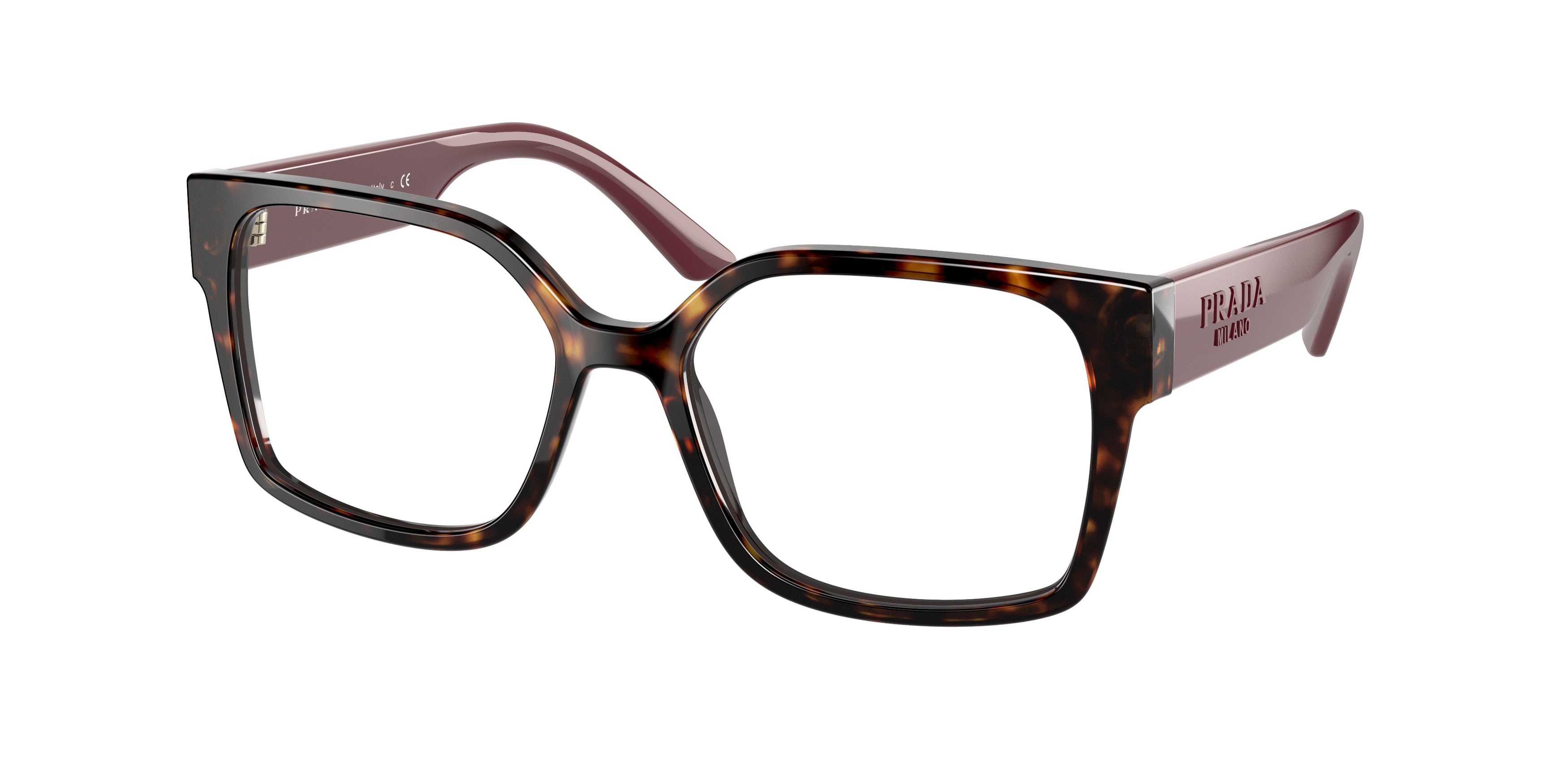 Prada PR10WV Rectangle Eyeglasses 2AU1O1-Dark Havana 54-140-17 - Color Map Brown