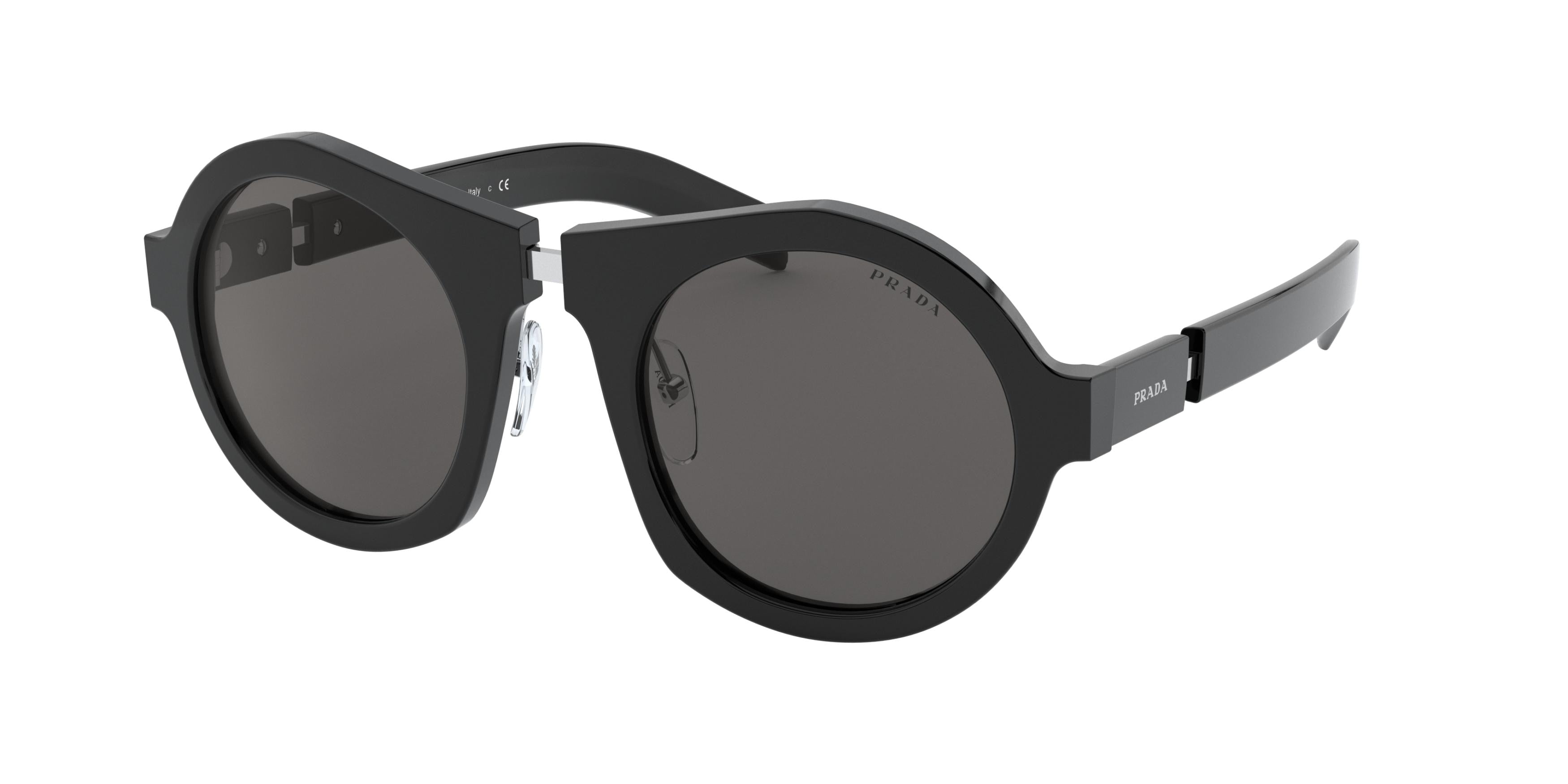Prada CATWALK PR10XS Round Sunglasses  1AB5S0-Black 50-145-24 - Color Map Black