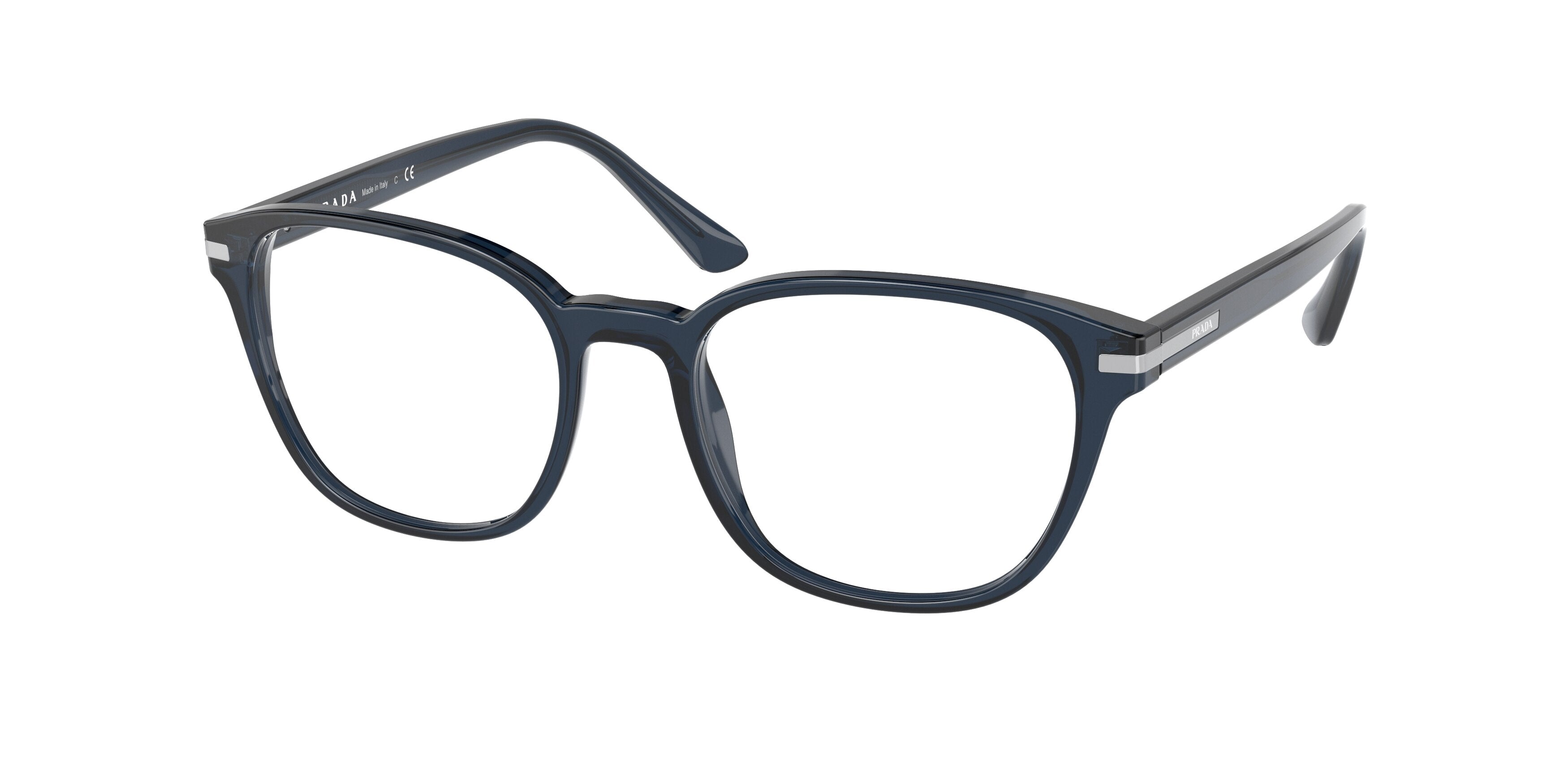 Prada PR12WV Rectangle Eyeglasses 08Q1O1-Transparent Blue 51-145-19 - Color Map Blue