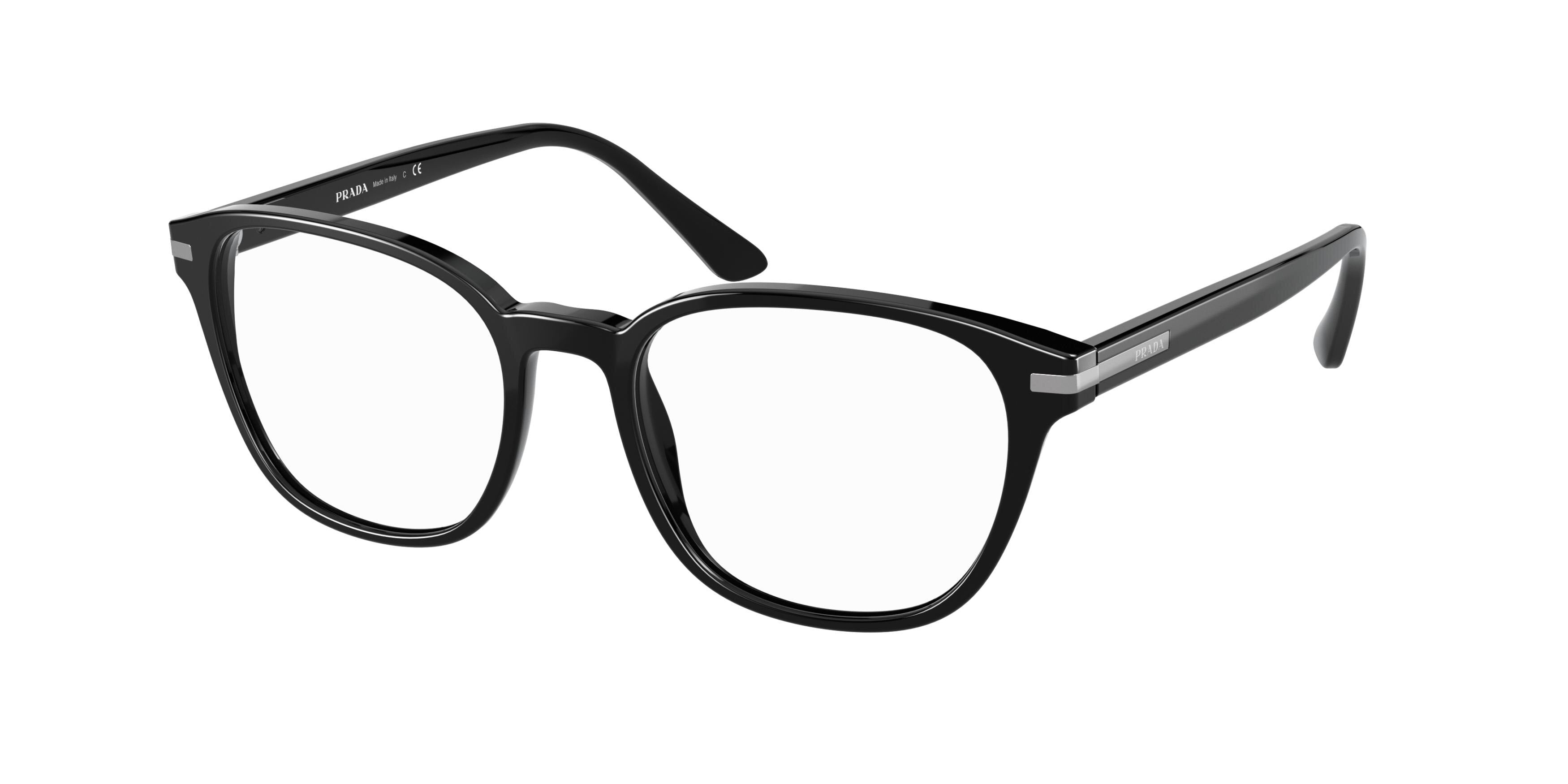 Prada PR12WV Rectangle Eyeglasses 1AB1O1-Black 51-145-19 - Color Map Black