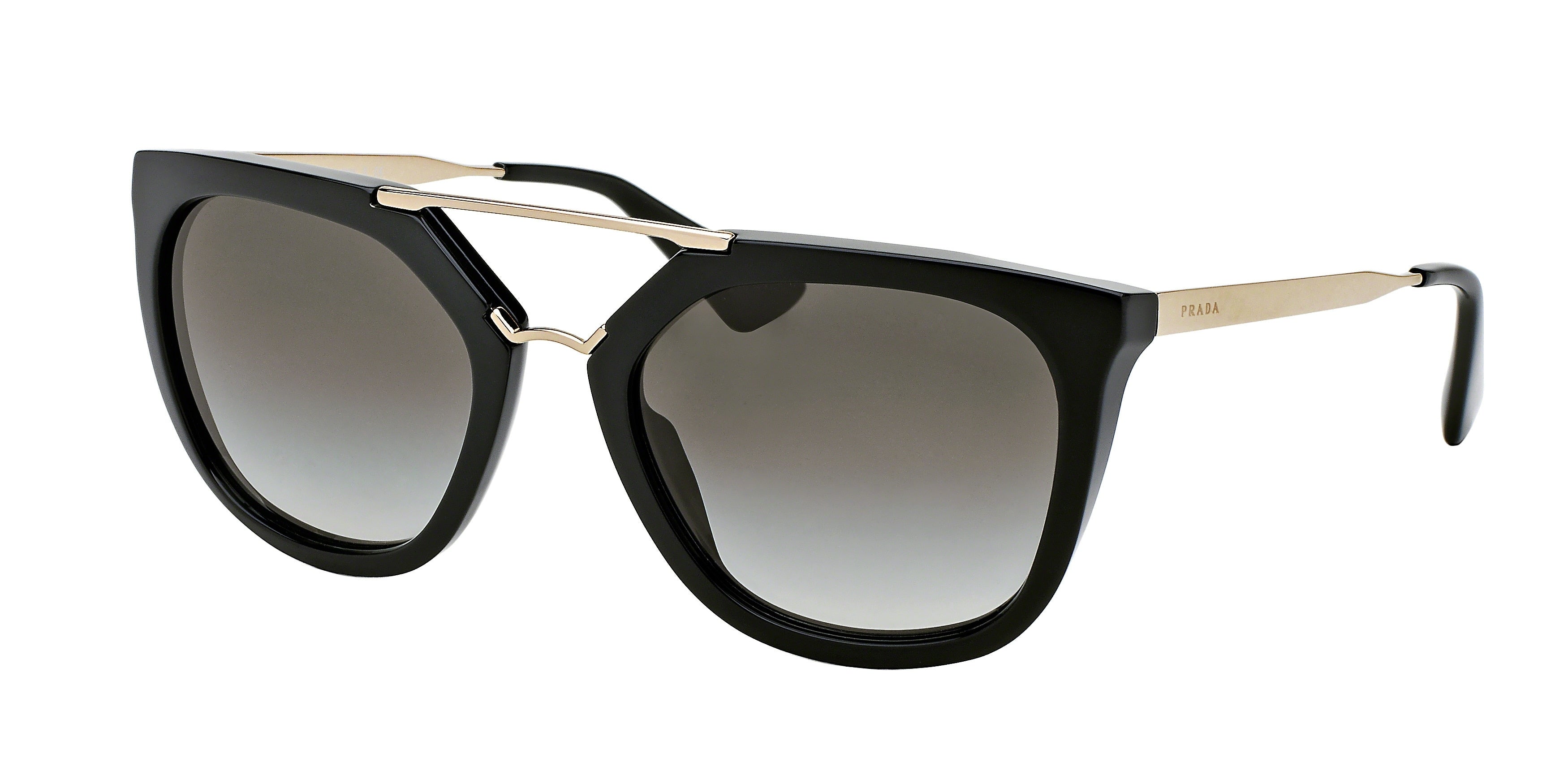 Prada CATWALK PR13QS Irregular Sunglasses 1AB0A7-Black 54-140-20 - Color Map Black
