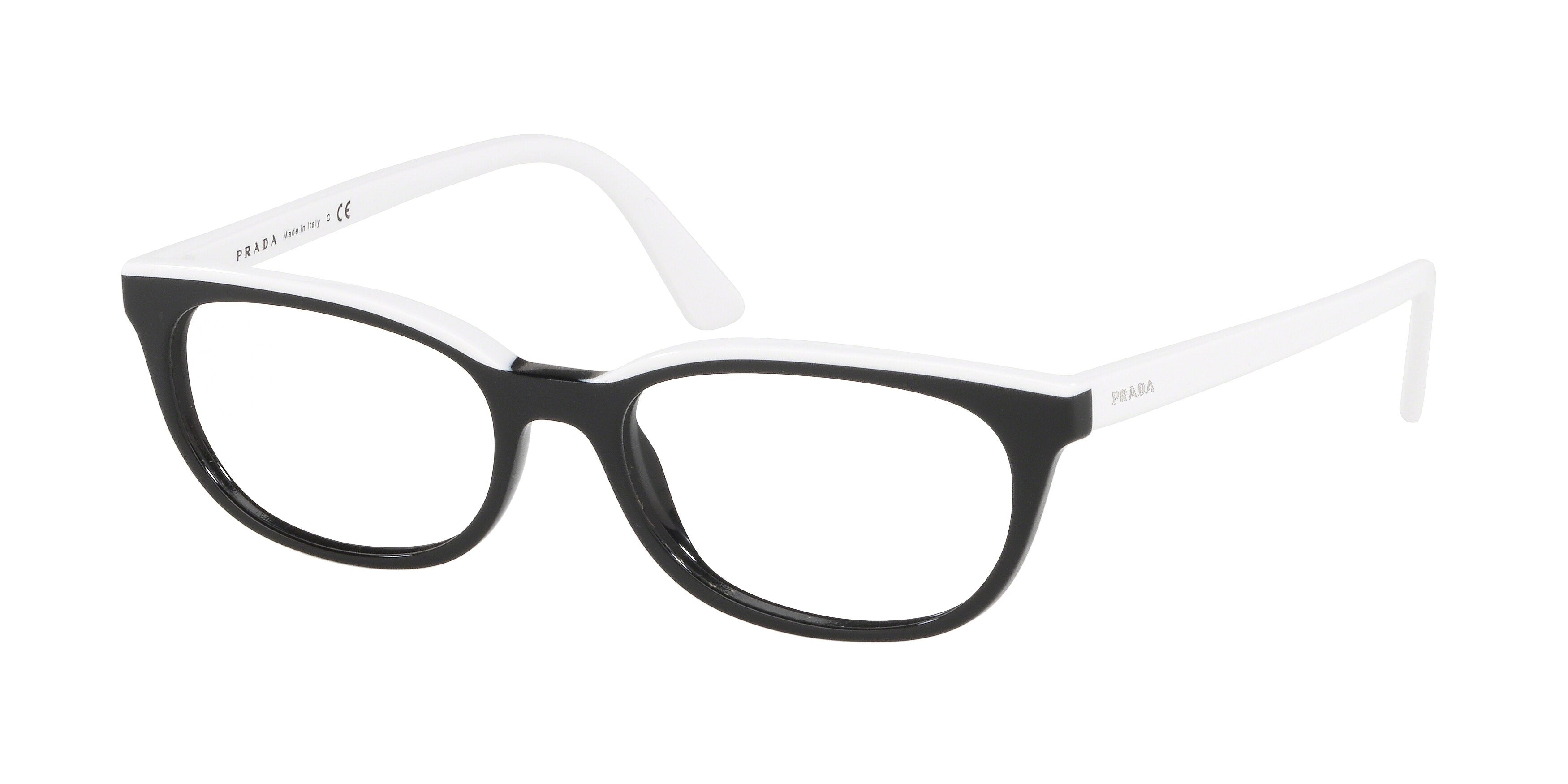 Prada CATWALK PR13VV Oval Eyeglasses YC41O1-Black/White 53-145-17 - Color Map Black