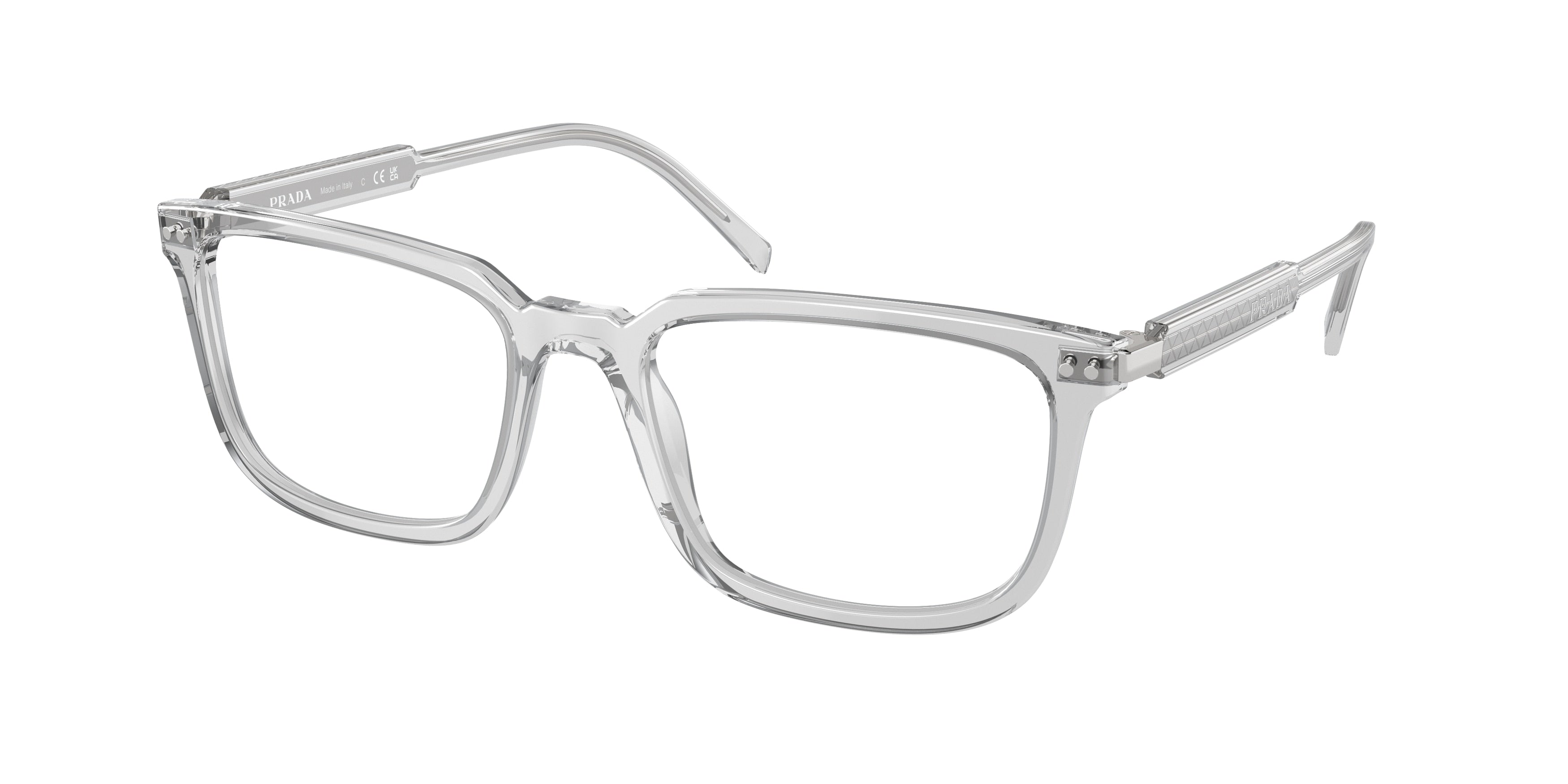 Prada PR13YVF Rectangle Eyeglasses  17P1O1-Crystal Grey 56-145-18 - Color Map Grey