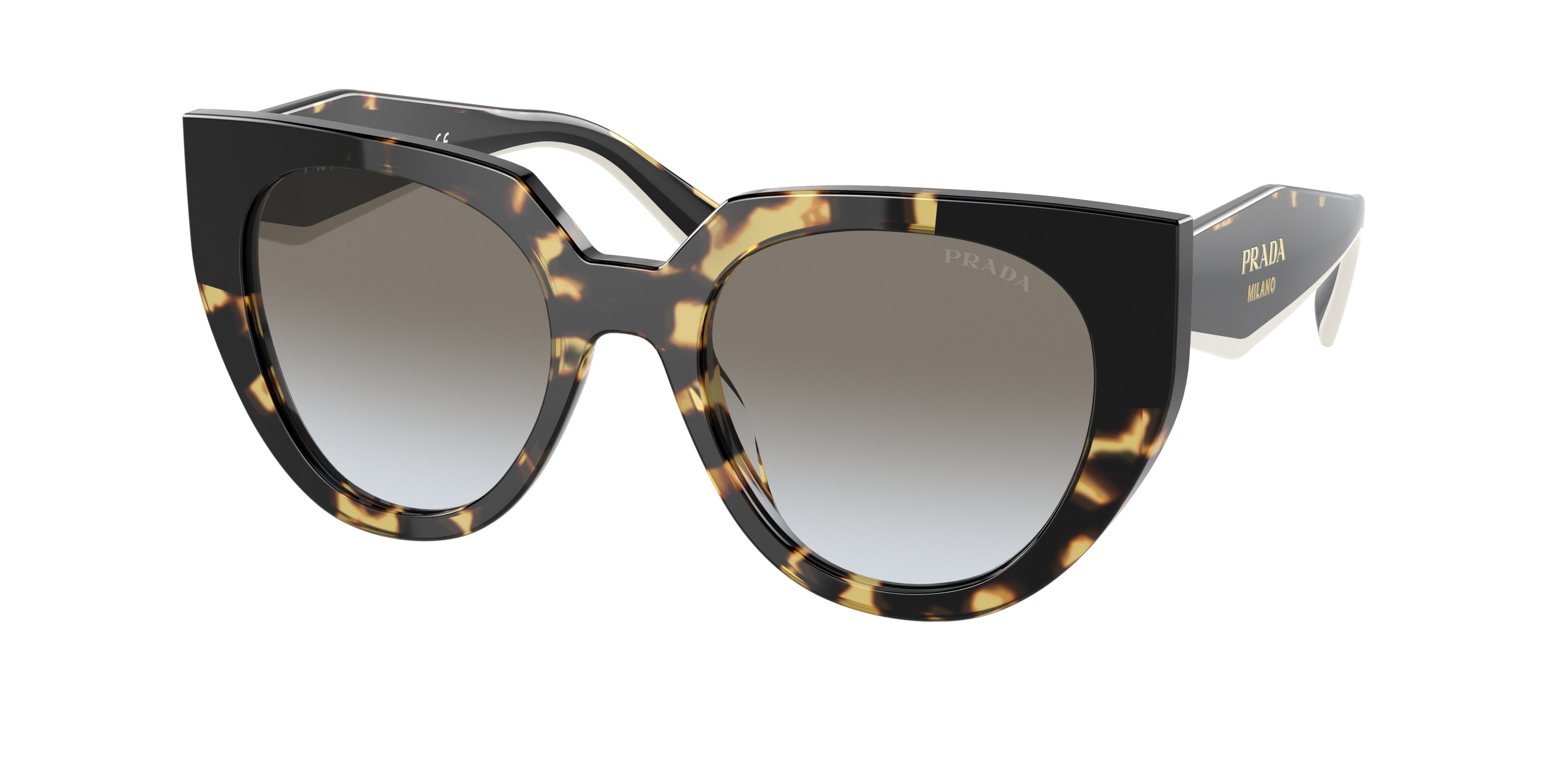 Prada PR14WS Cat Eye Sunglasses 01M0A7-Medium Tortoise/Black 52-140-20 - Color Map Tortoise
