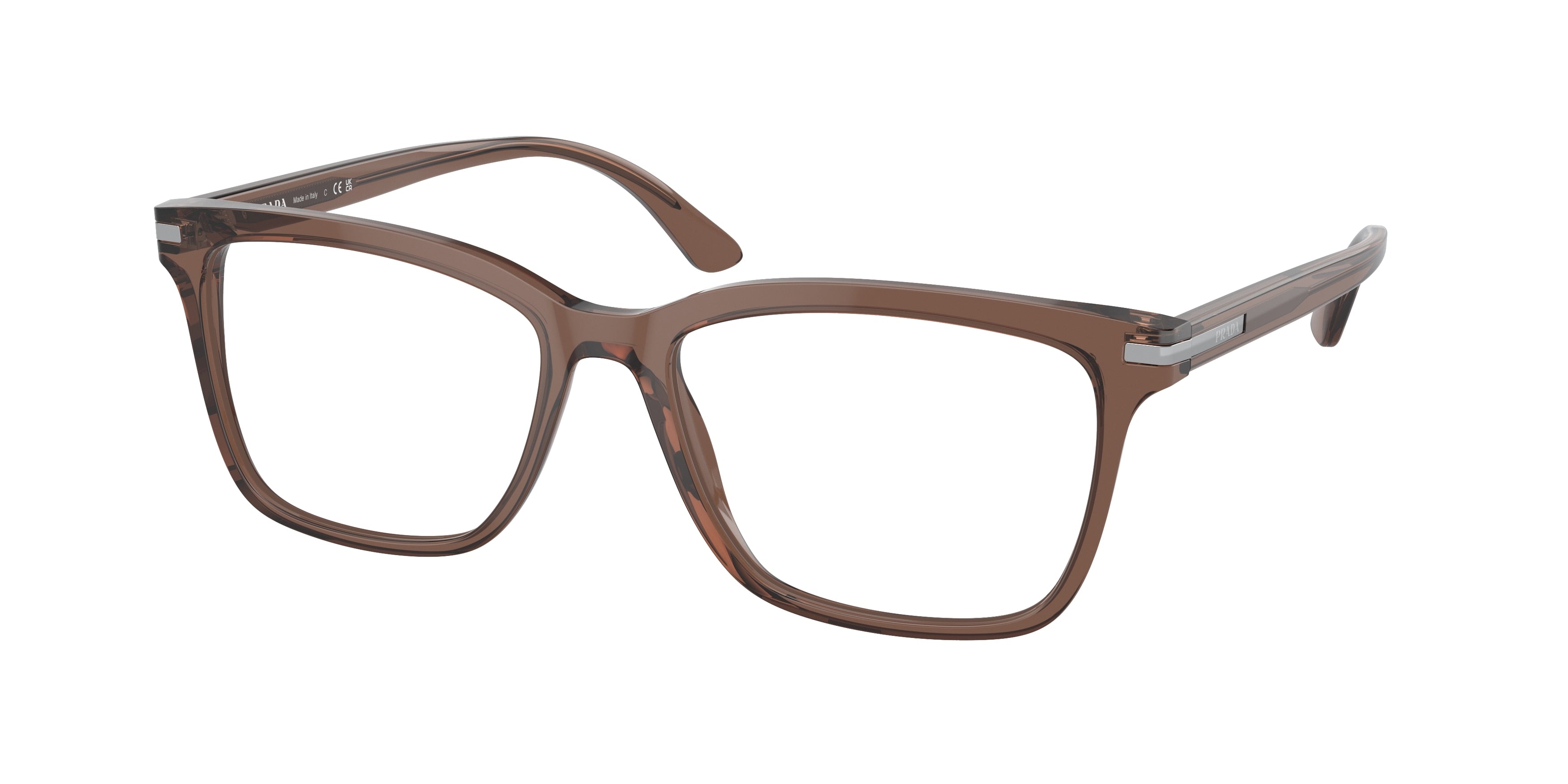 Prada PR14WV Rectangle Eyeglasses 17O1O1-Brown Transparent 56-150-18 - Color Map Brown