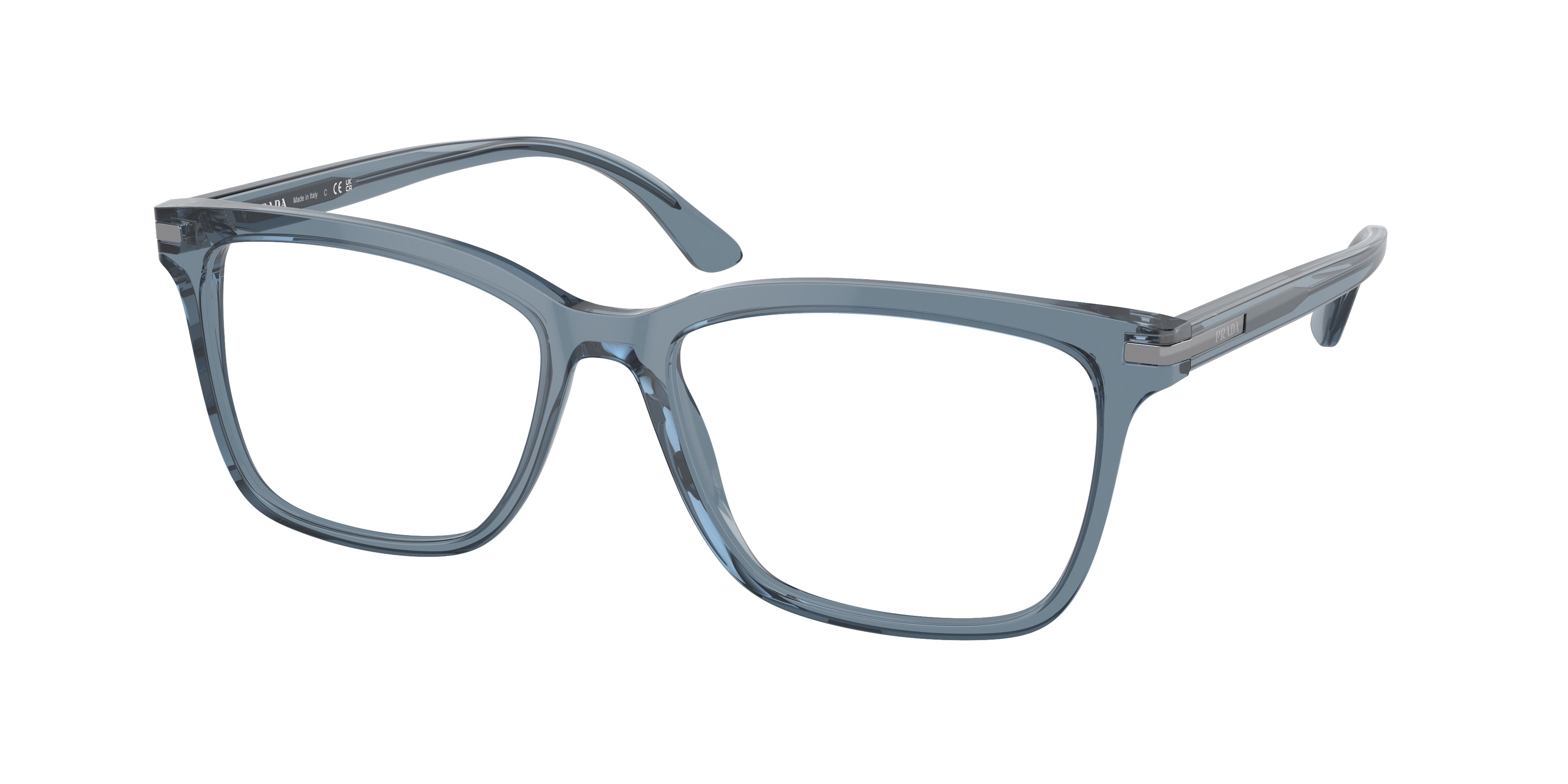 Prada PR14WV Rectangle Eyeglasses 19O1O1-Grey Transparent 56-150-18 - Color Map Grey