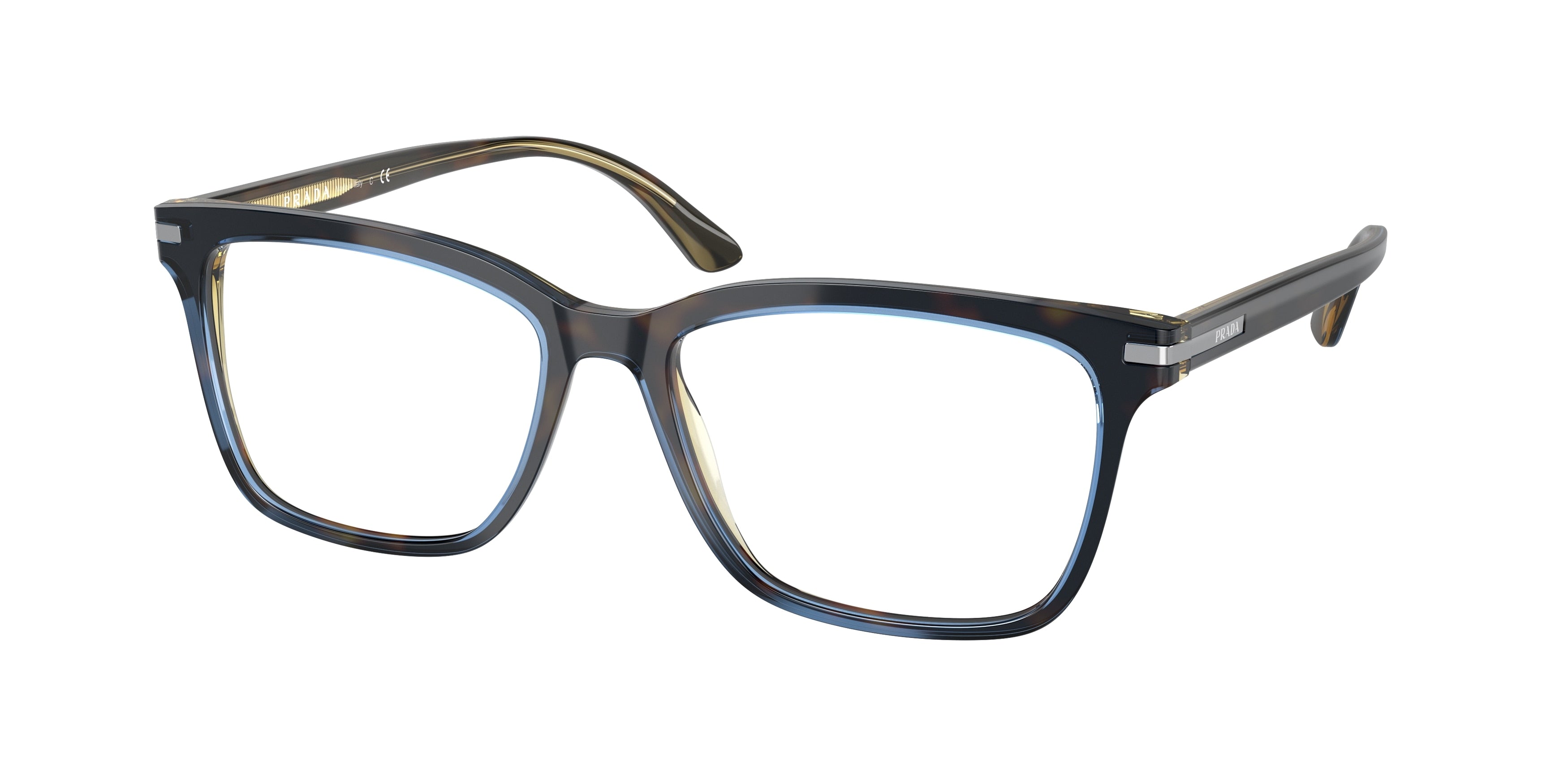 Prada PR14WV Rectangle Eyeglasses ZXH1O1-Moro Turquoise Tortoise 56-150-18 - Color Map Blue