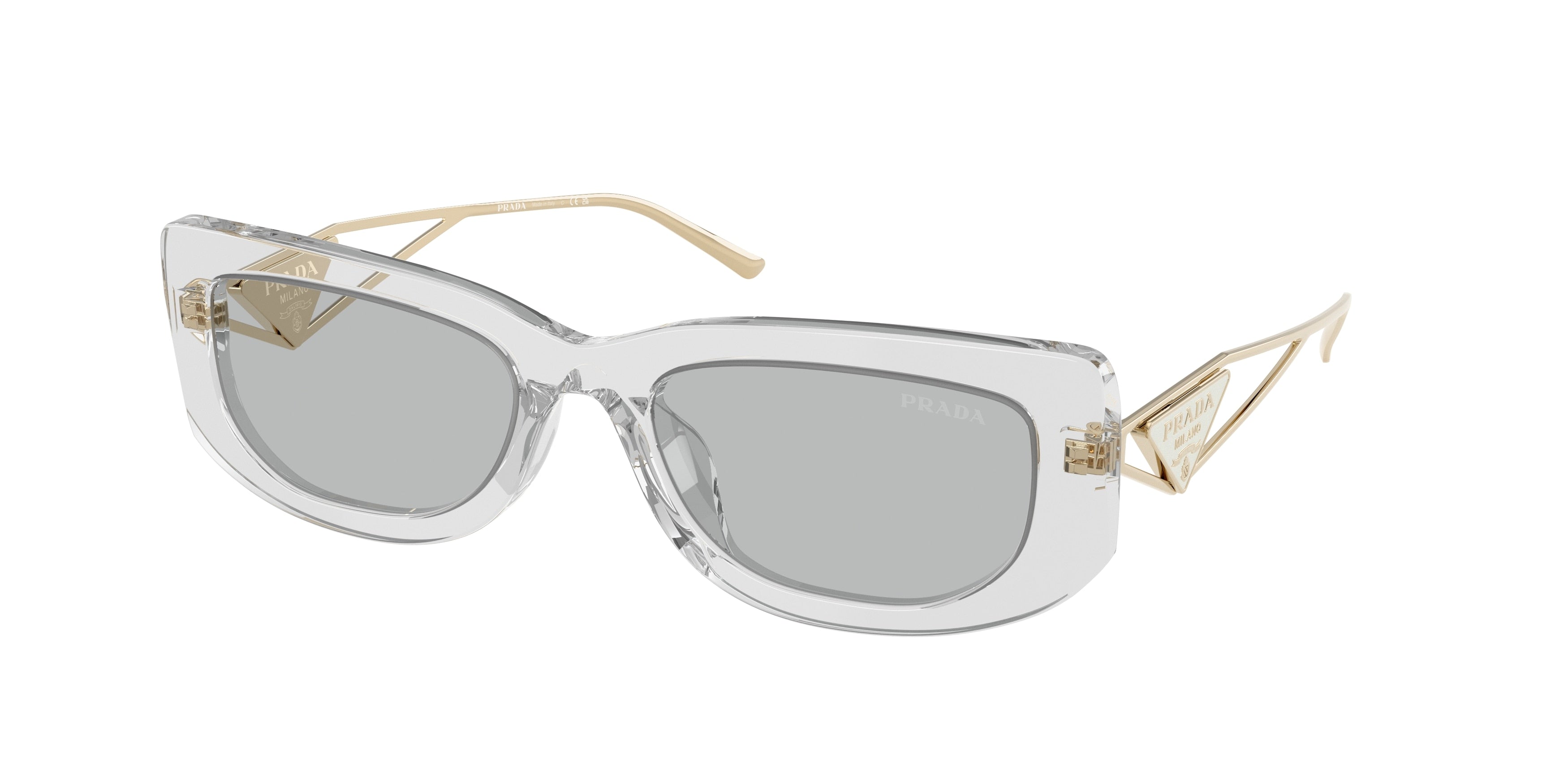 Prada PR14YS Rectangle Sunglasses  12R50K-Transparent Grey 53-140-19 - Color Map Grey