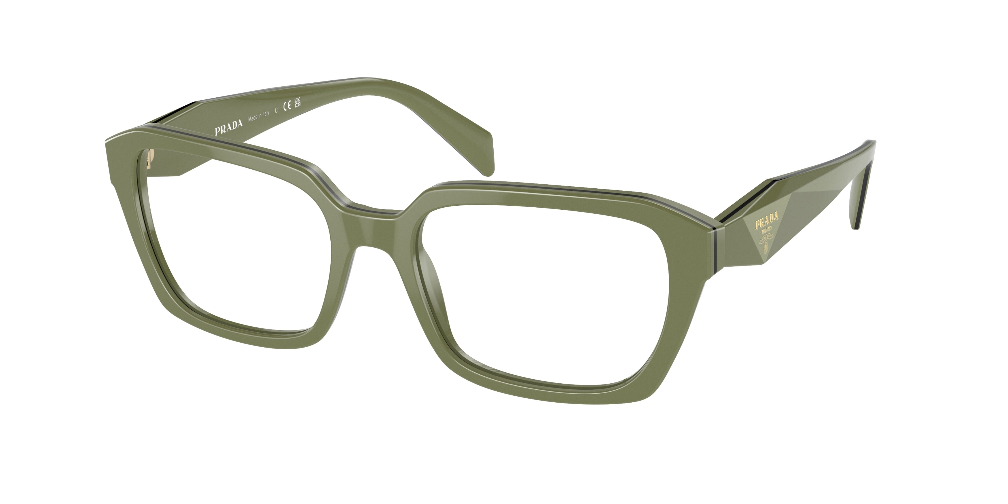 Prada PR14ZV Irregular Eyeglasses 13J1O1-Clear Green 54-145-18 - Color Map Green