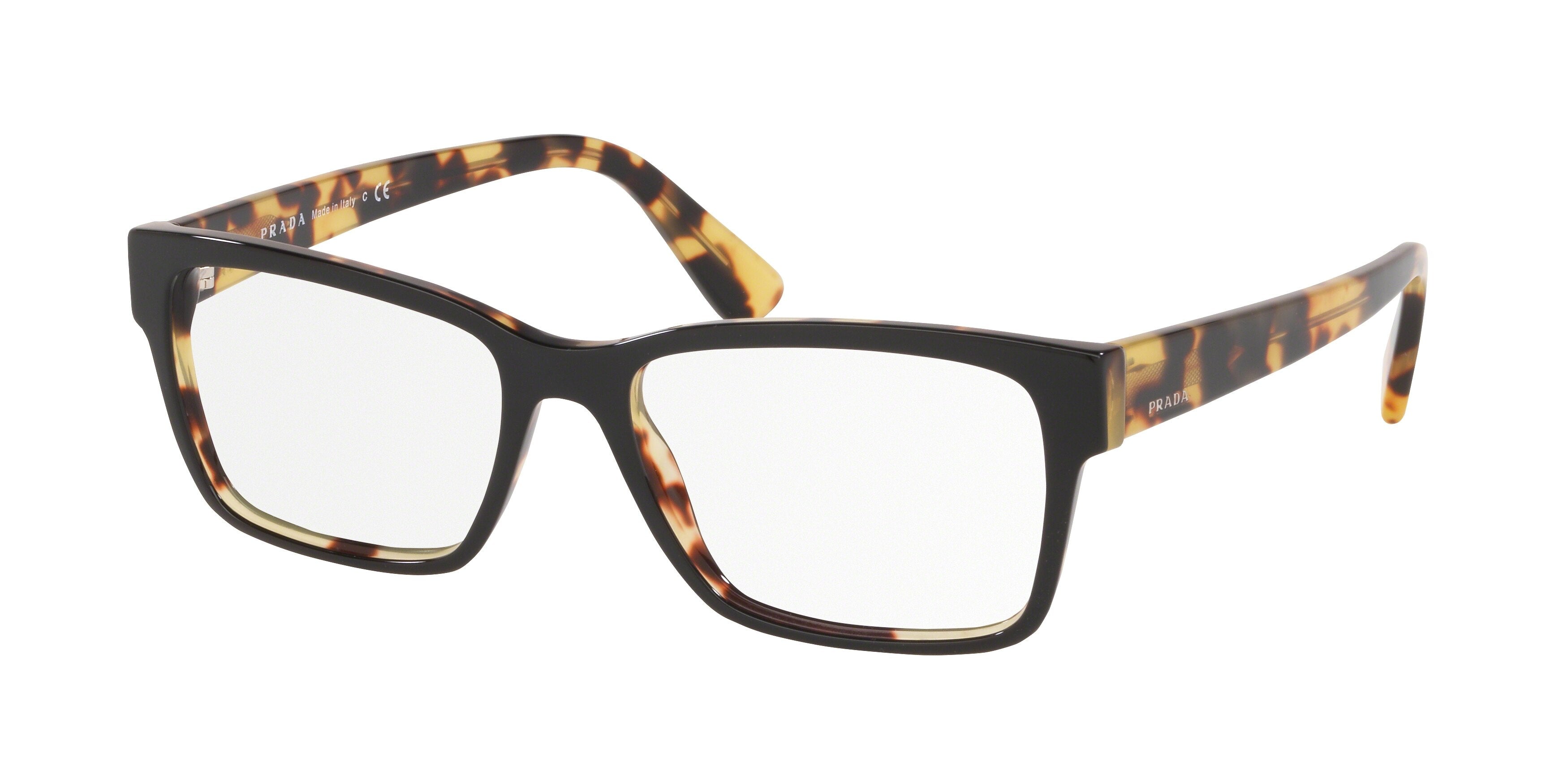 Prada HERITAGE PR15VV Rectangle Eyeglasses  NAI1O1-Top Black/Medium Havana 55-145-17 - Color Map Black