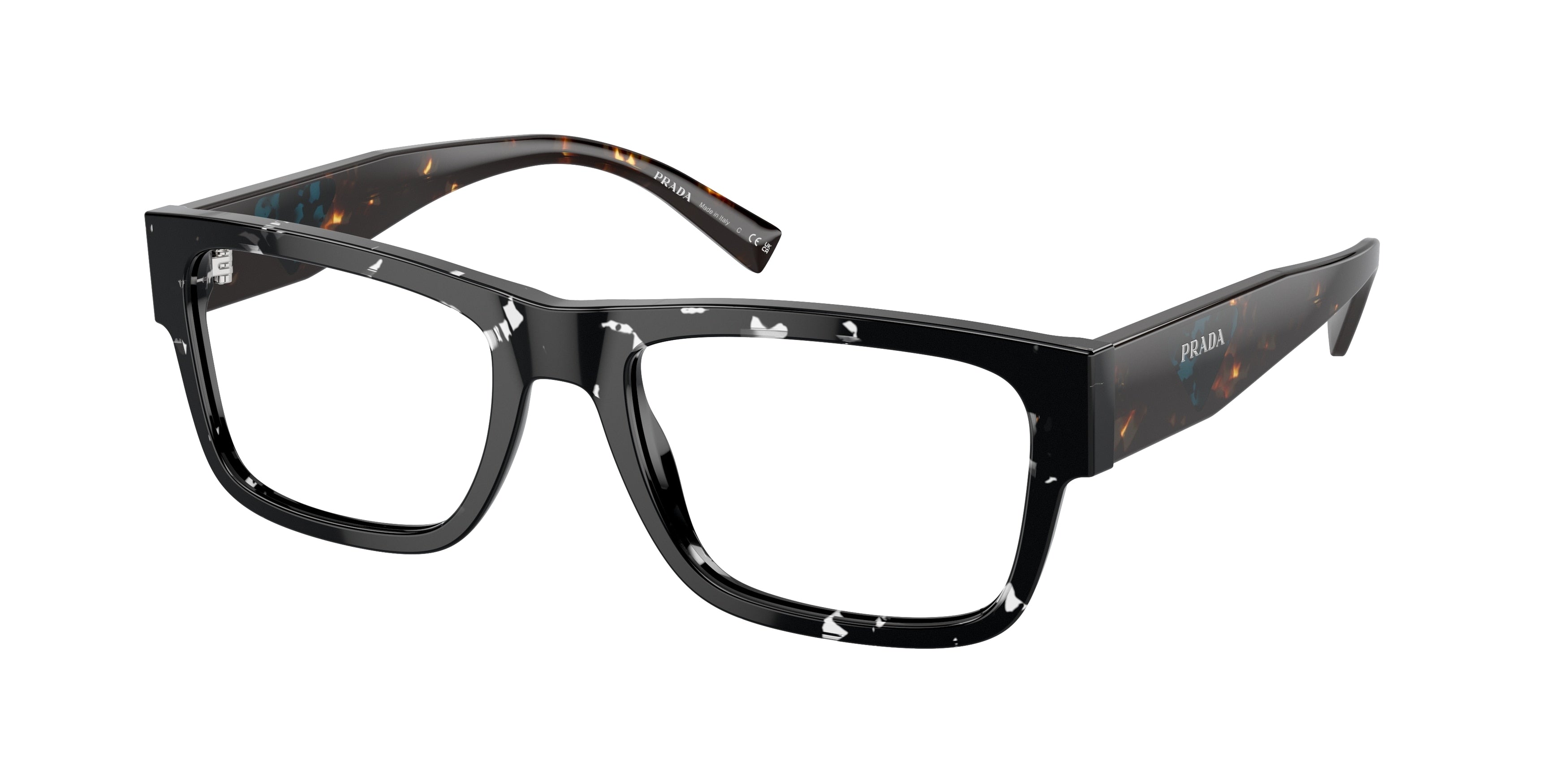 Prada PR15YV Rectangle Eyeglasses  15S1O1-Black Crystal Tortoise 52-145-19 - Color Map Black