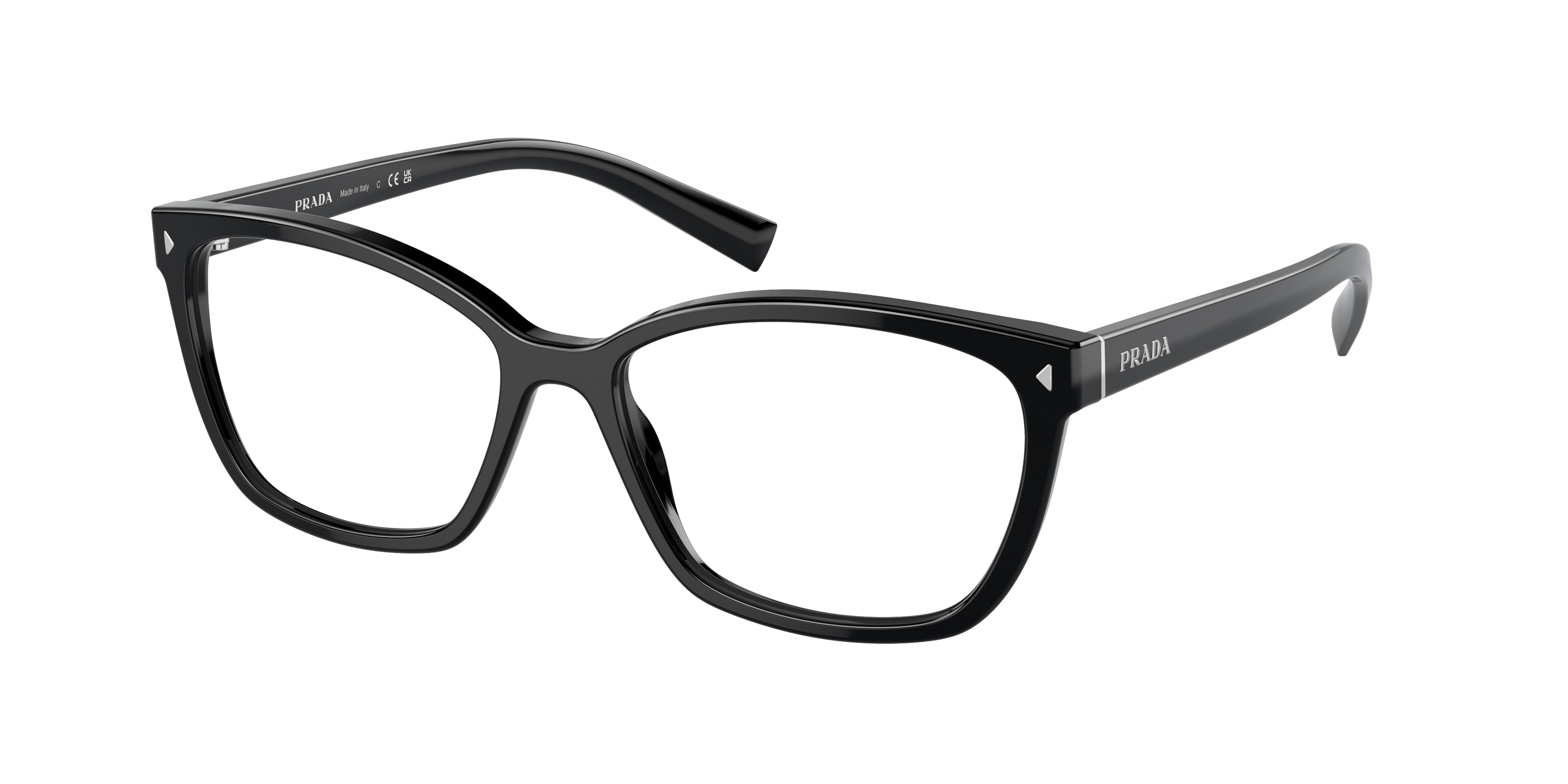 Prada PR15ZV Rectangle Eyeglasses 1AB1O1-Black 55-145-16 - Color Map Black