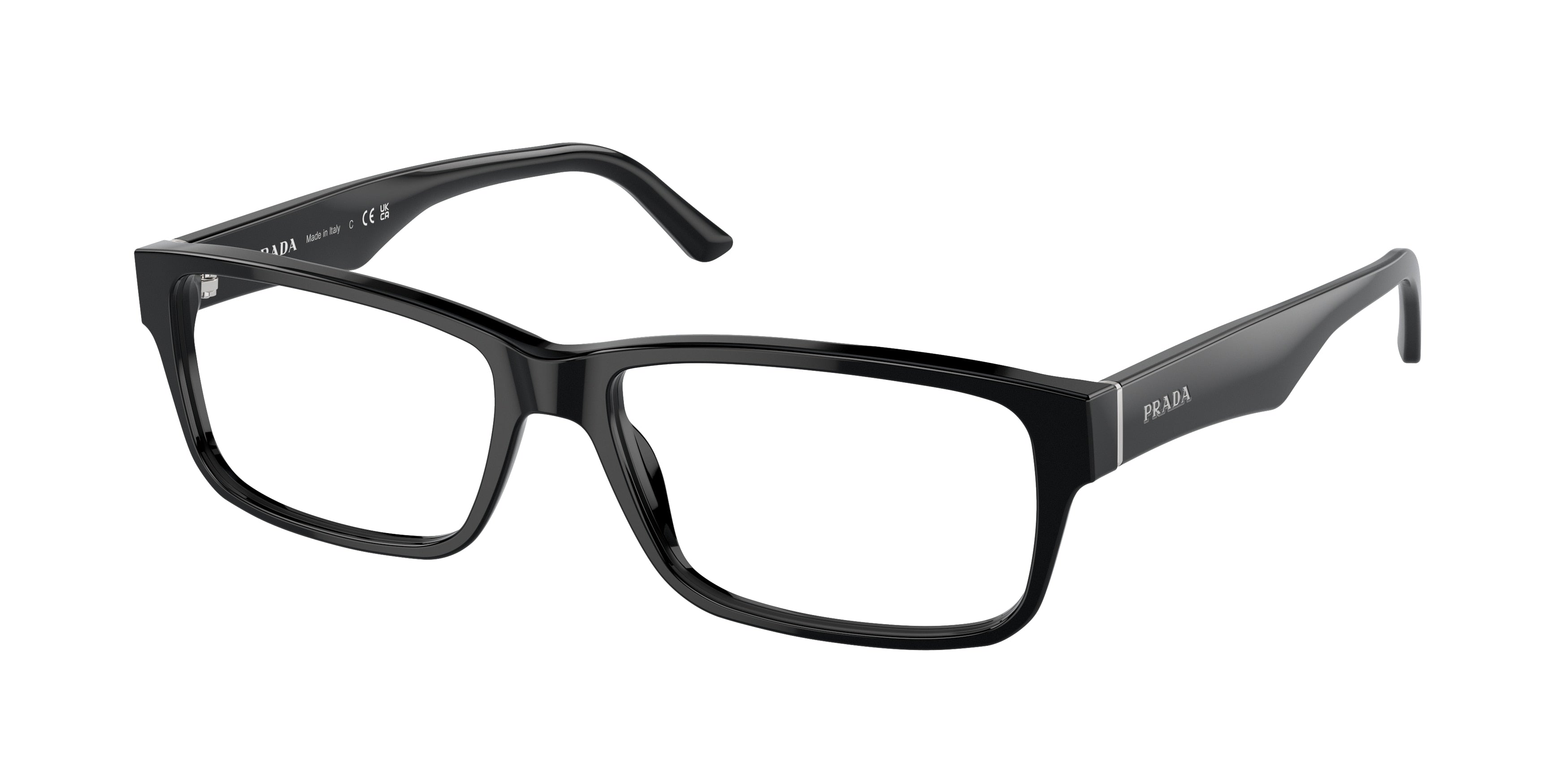 Prada HERITAGE PR16MV Rectangle Eyeglasses 1AB1O1-Gloss Black 57-150-16 - Color Map Black