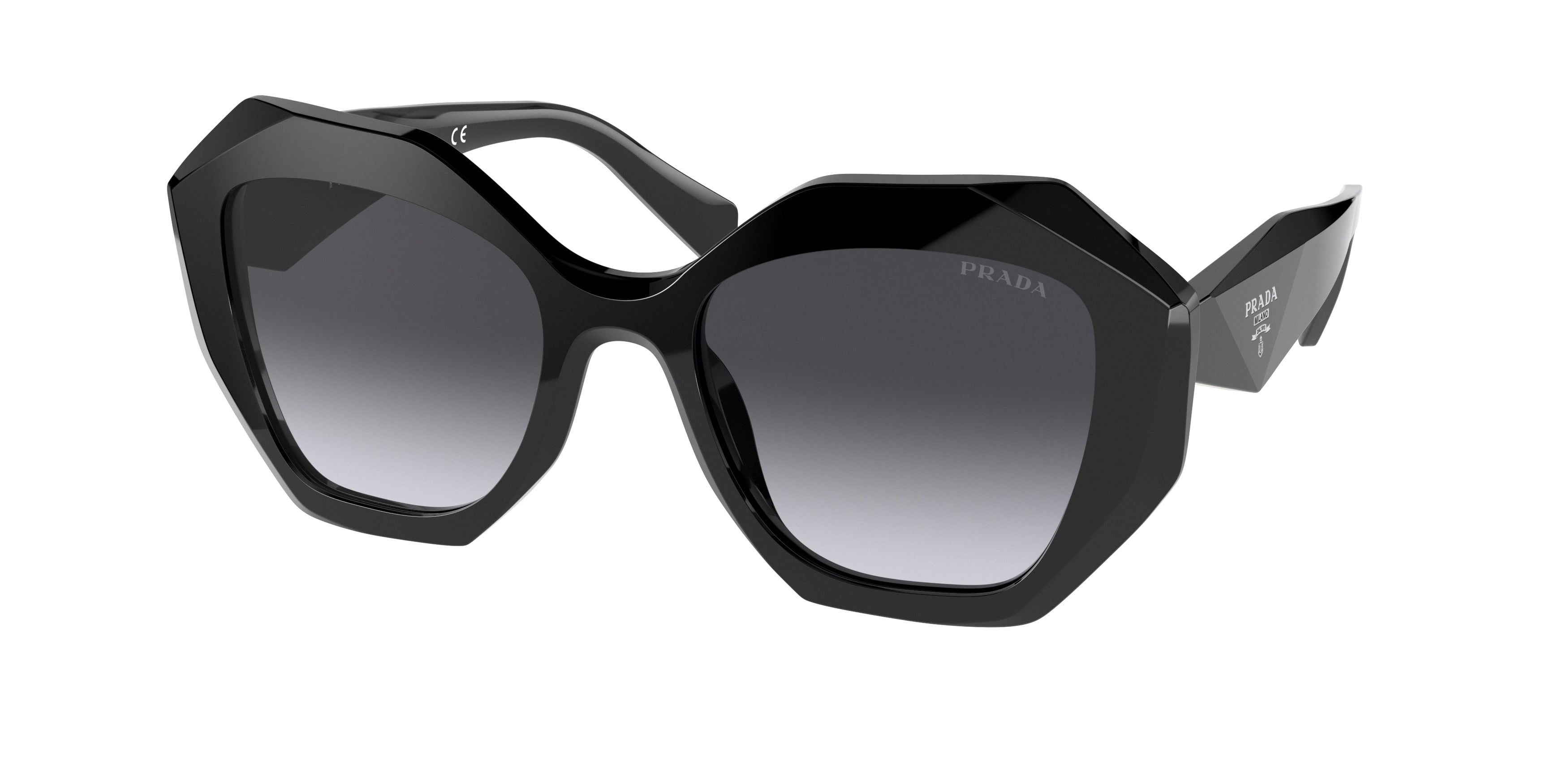 Prada PR16WSF Irregular Sunglasses 1AB5D1-Black 53-145-18 - Color Map Black