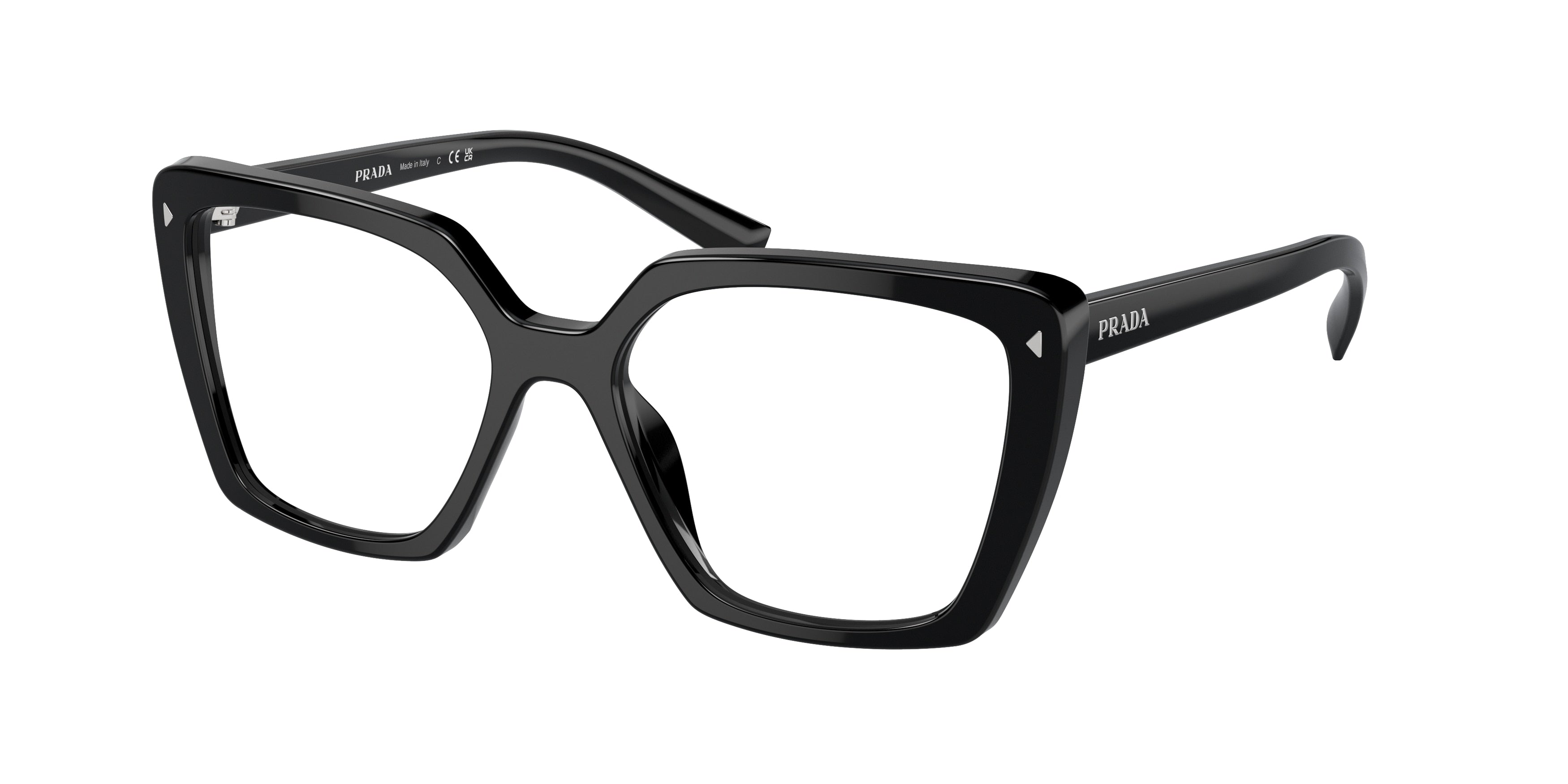Prada PR16ZV Square Eyeglasses 1AB1O1-Black 53-145-17 - Color Map Black