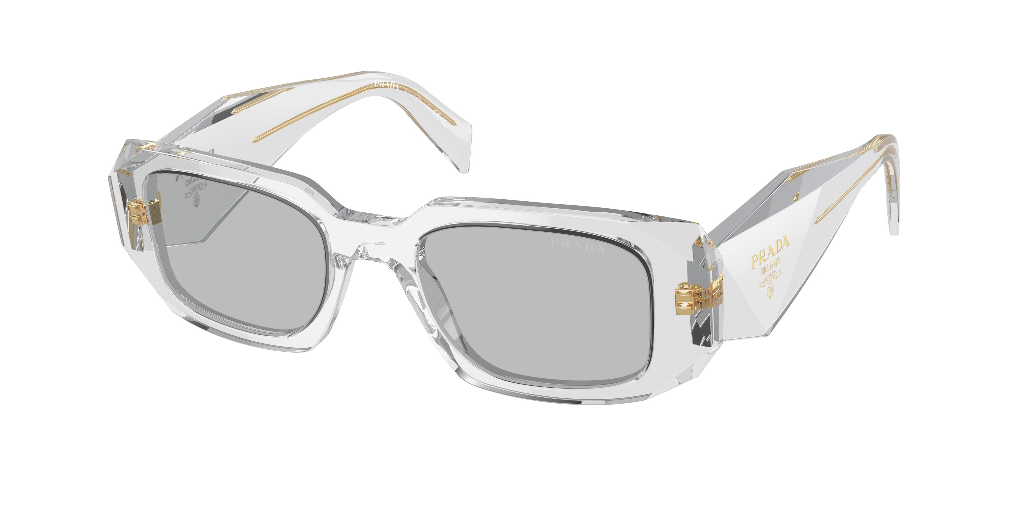Prada PR17WSF Rectangle Sunglasses 12R30B-Transparent Grey 51-145-20 - Color Map Grey