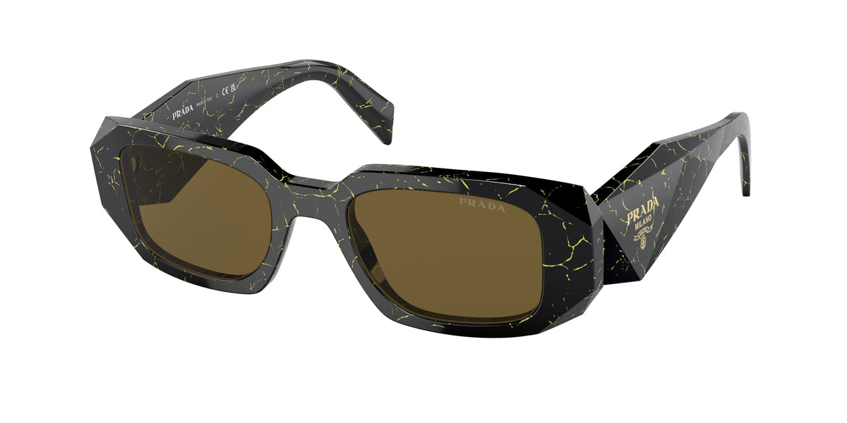 Prada PR17WSF Rectangle Sunglasses 19D01T-Black/Yellow Marble 51-145-20 - Color Map Black