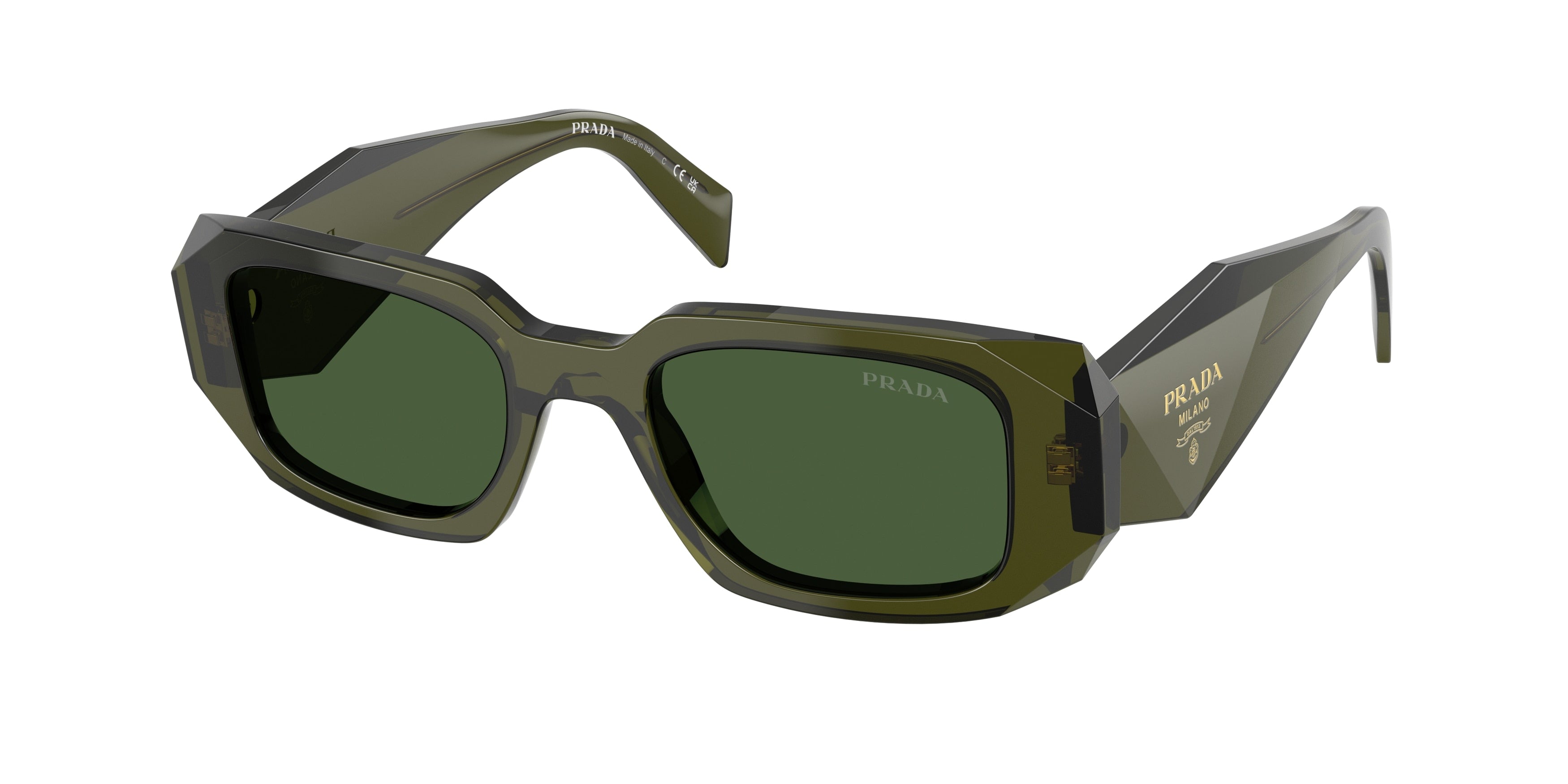 Prada PR17WS Rectangle Sunglasses 19Z1I0-Transparent Bottle 49-145-20 - Color Map Green