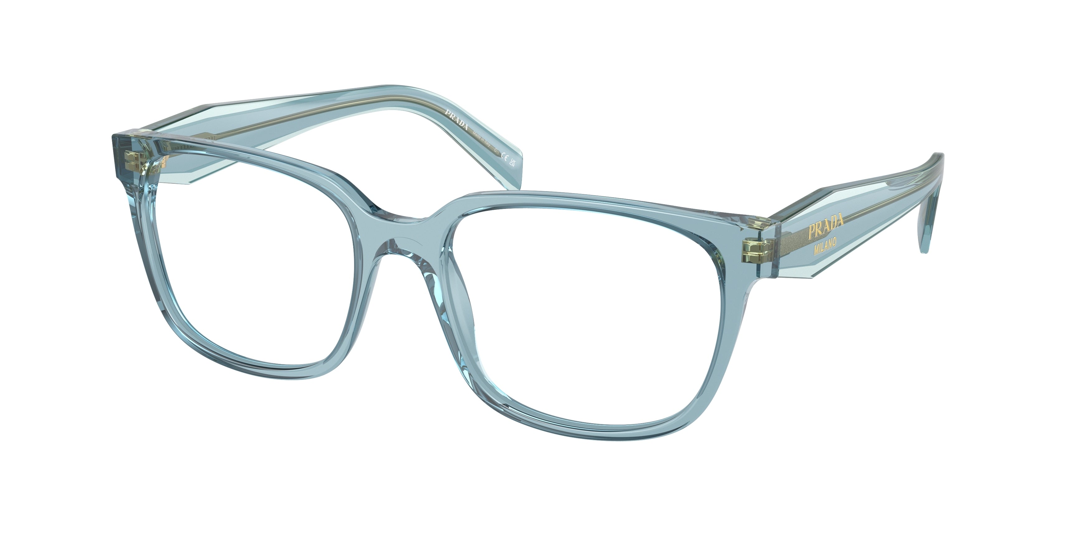 Prada PR17ZV Rectangle Eyeglasses 16J1O1-Crystal Blue 54-140-18 - Color Map Blue