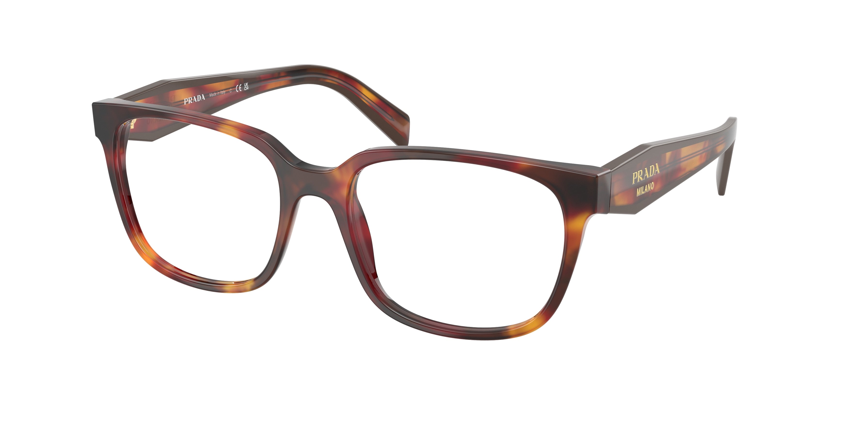 Prada PR17ZV Rectangle Eyeglasses 22A1O1-Poppy Tortoise 54-140-18 - Color Map Tortoise