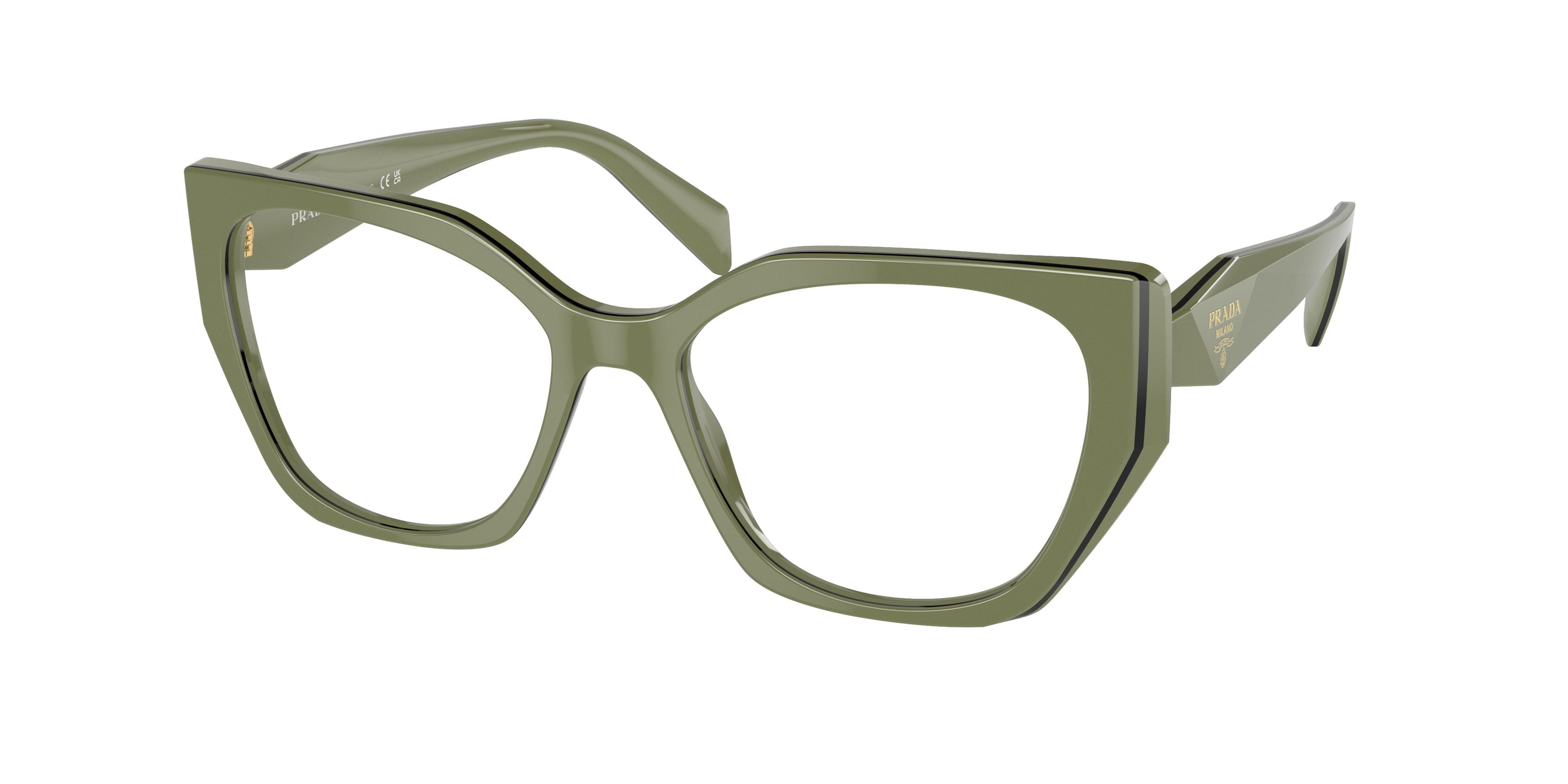 Prada PR18WV Irregular Eyeglasses 13J1O1-Sage/Black 54-145-17 - Color Map Green
