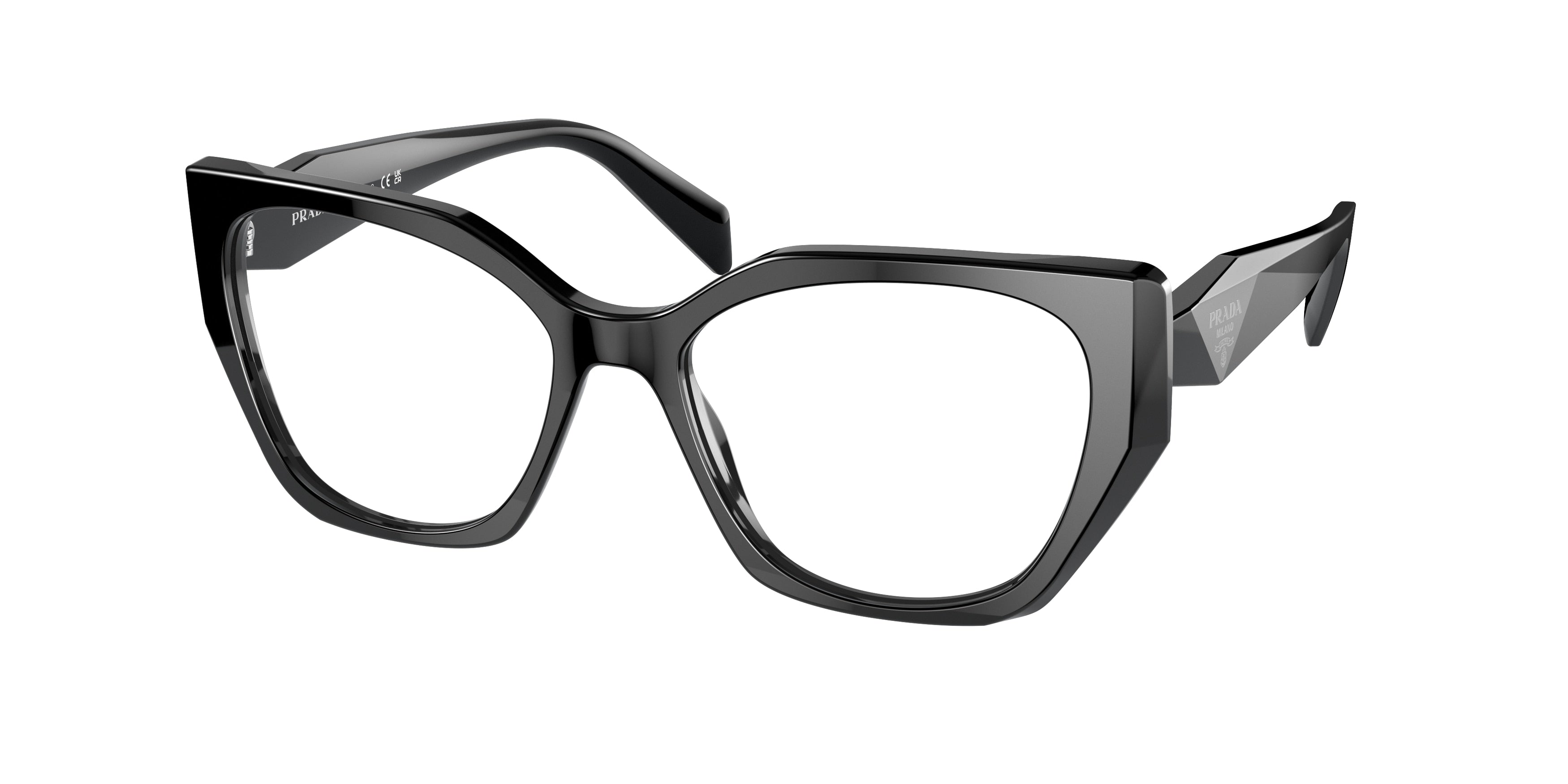 Prada PR18WV Irregular Eyeglasses 1AB1O1-Black 54-145-17 - Color Map Black