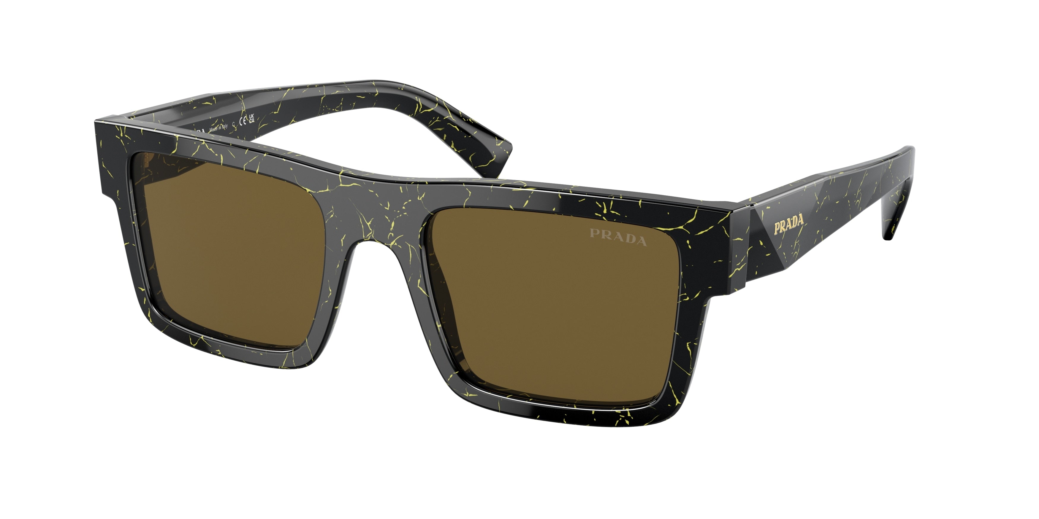 Prada PR19WS Rectangle Sunglasses 19D01T-Black/Yellow Marble 52-145-21 - Color Map Black