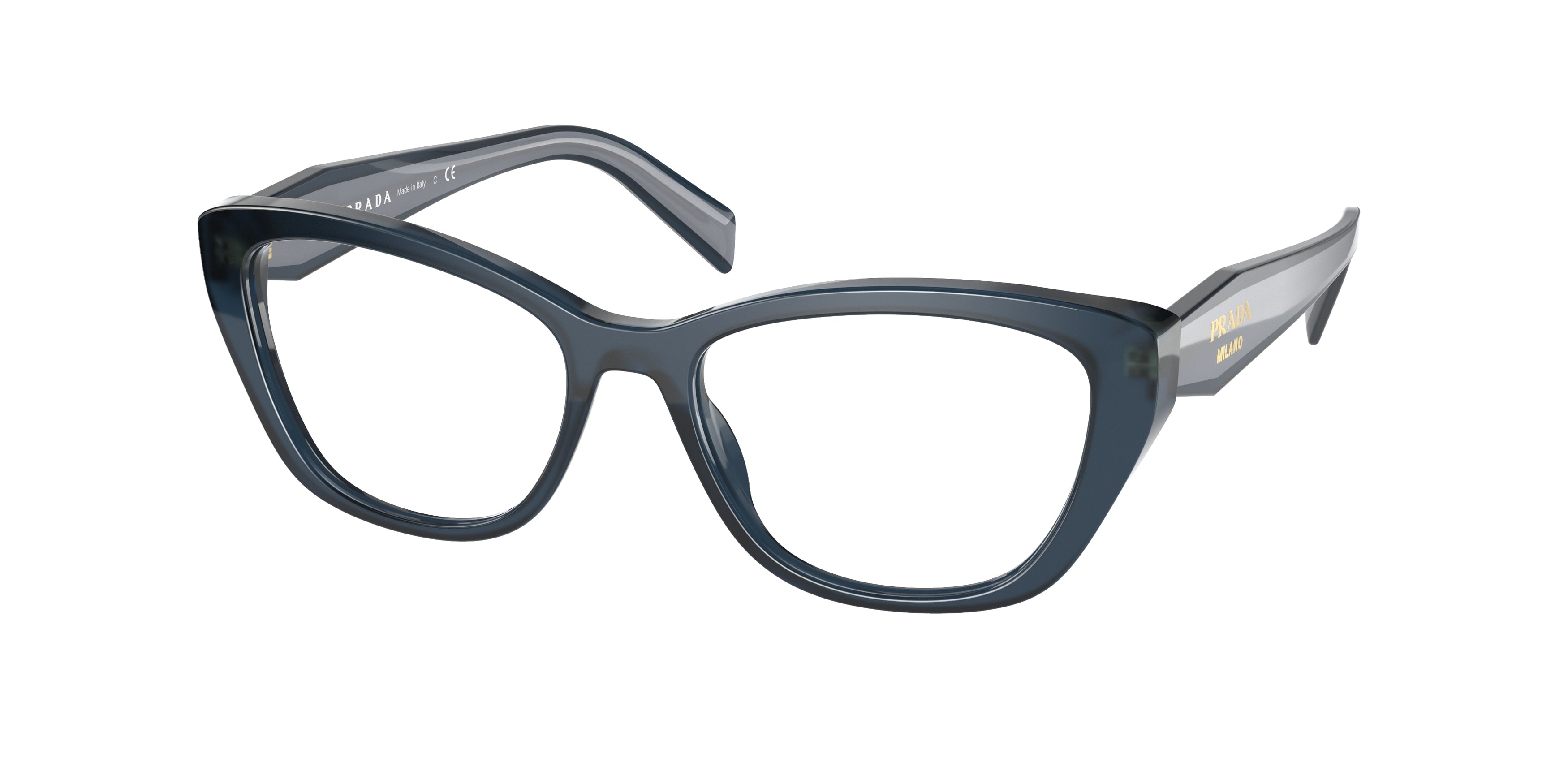 Prada PR19WV Cat Eye Eyeglasses 07Q1O1-Opal Blue 53-140-17 - Color Map Blue