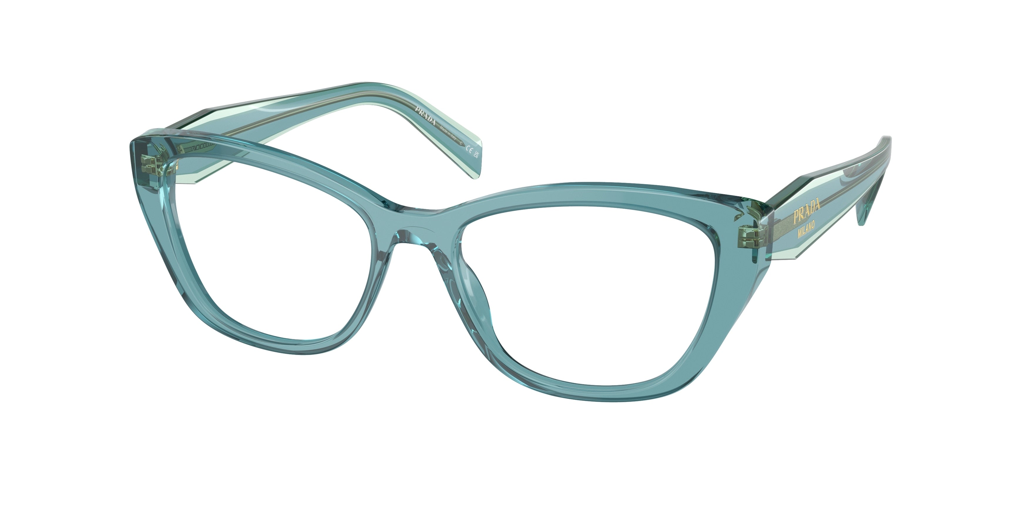 Prada PR19WV Cat Eye Eyeglasses 16J1O1-Crystal Peacock 53-140-17 - Color Map Blue