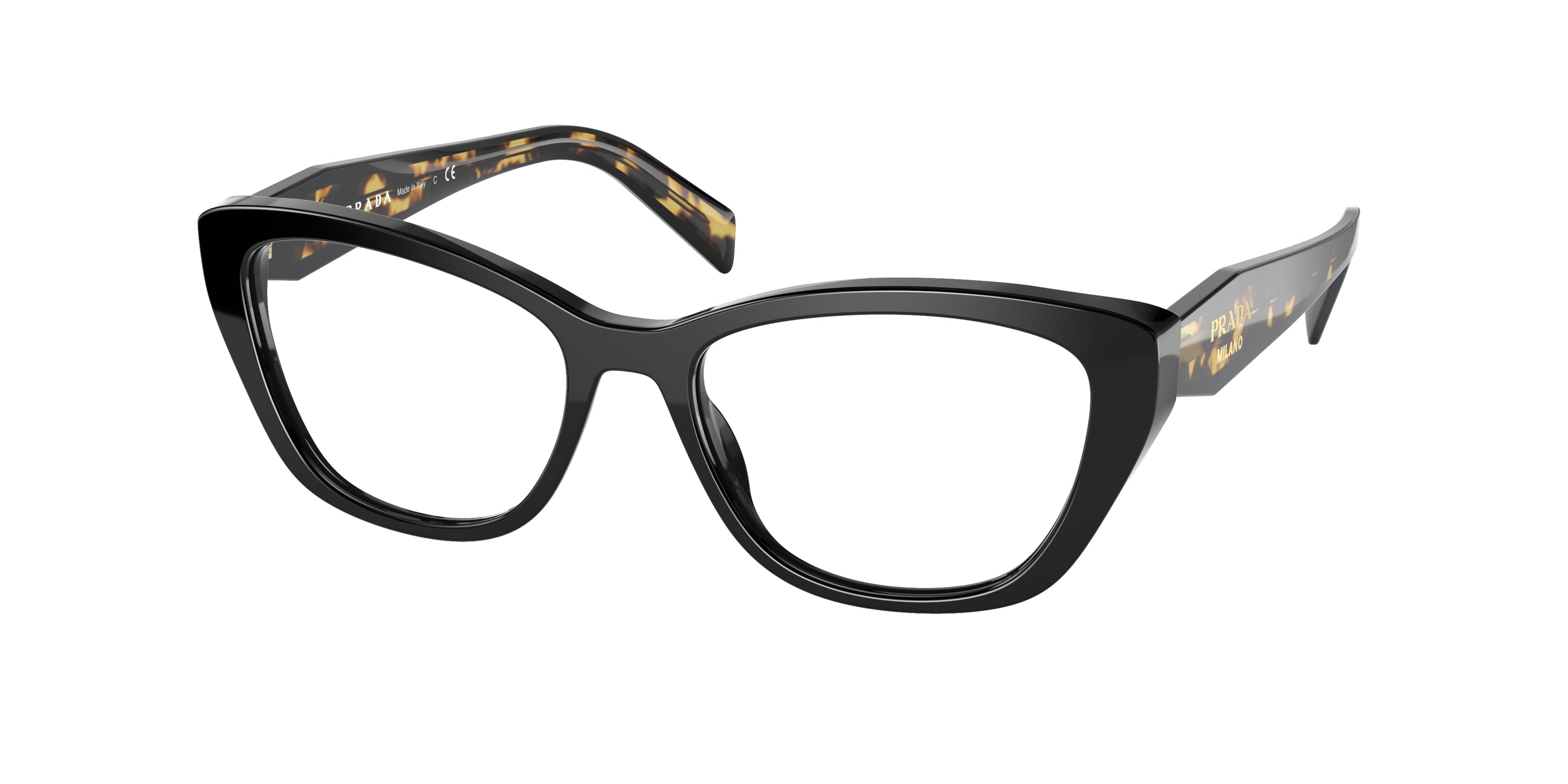 Prada PR19WV Cat Eye Eyeglasses 1AB1O1-Black 53-140-17 - Color Map Black