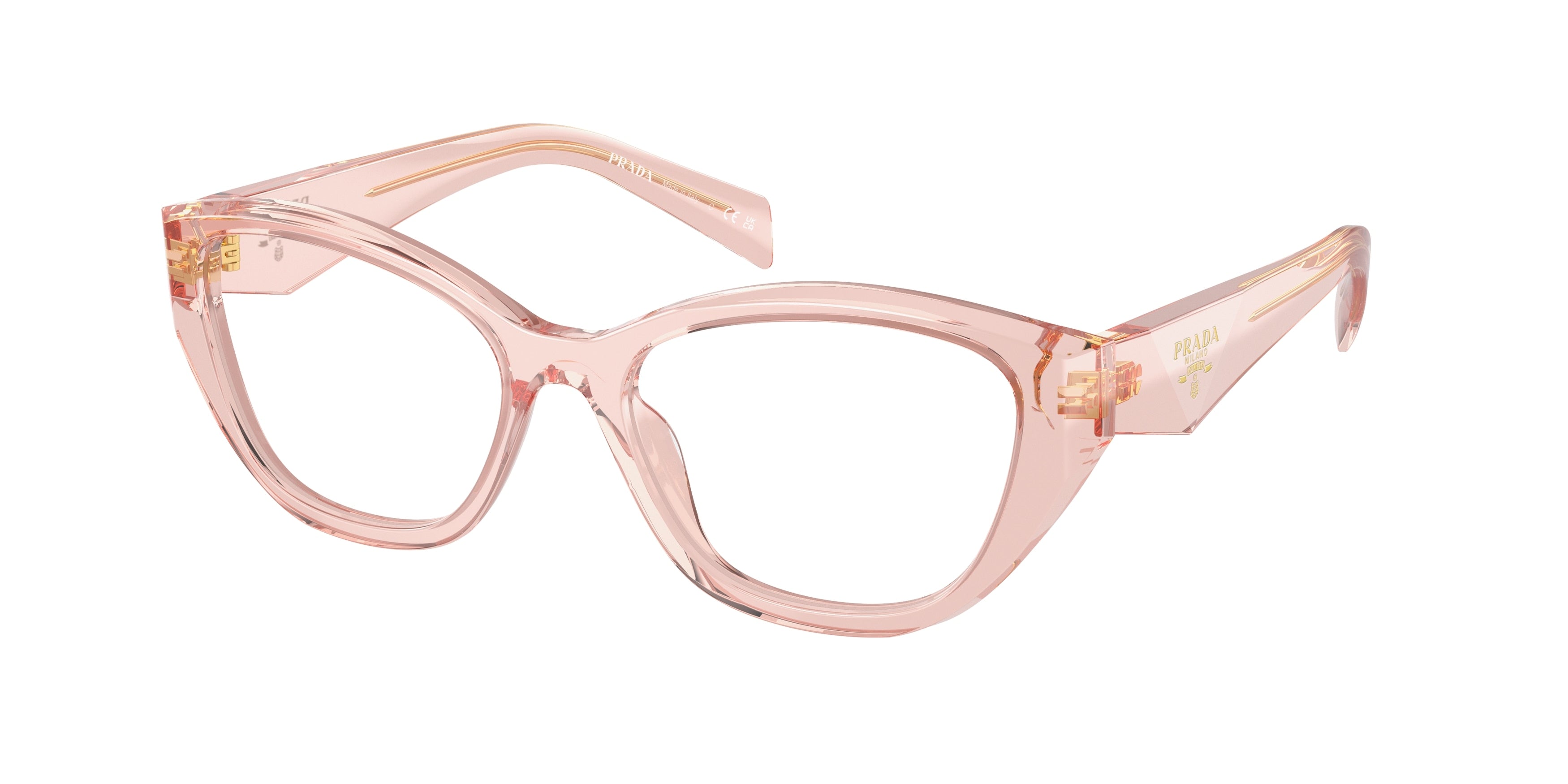 Prada PR21ZV Irregular Eyeglasses 19Q1O1-Transparent Peach 53-145-17 - Color Map Pink