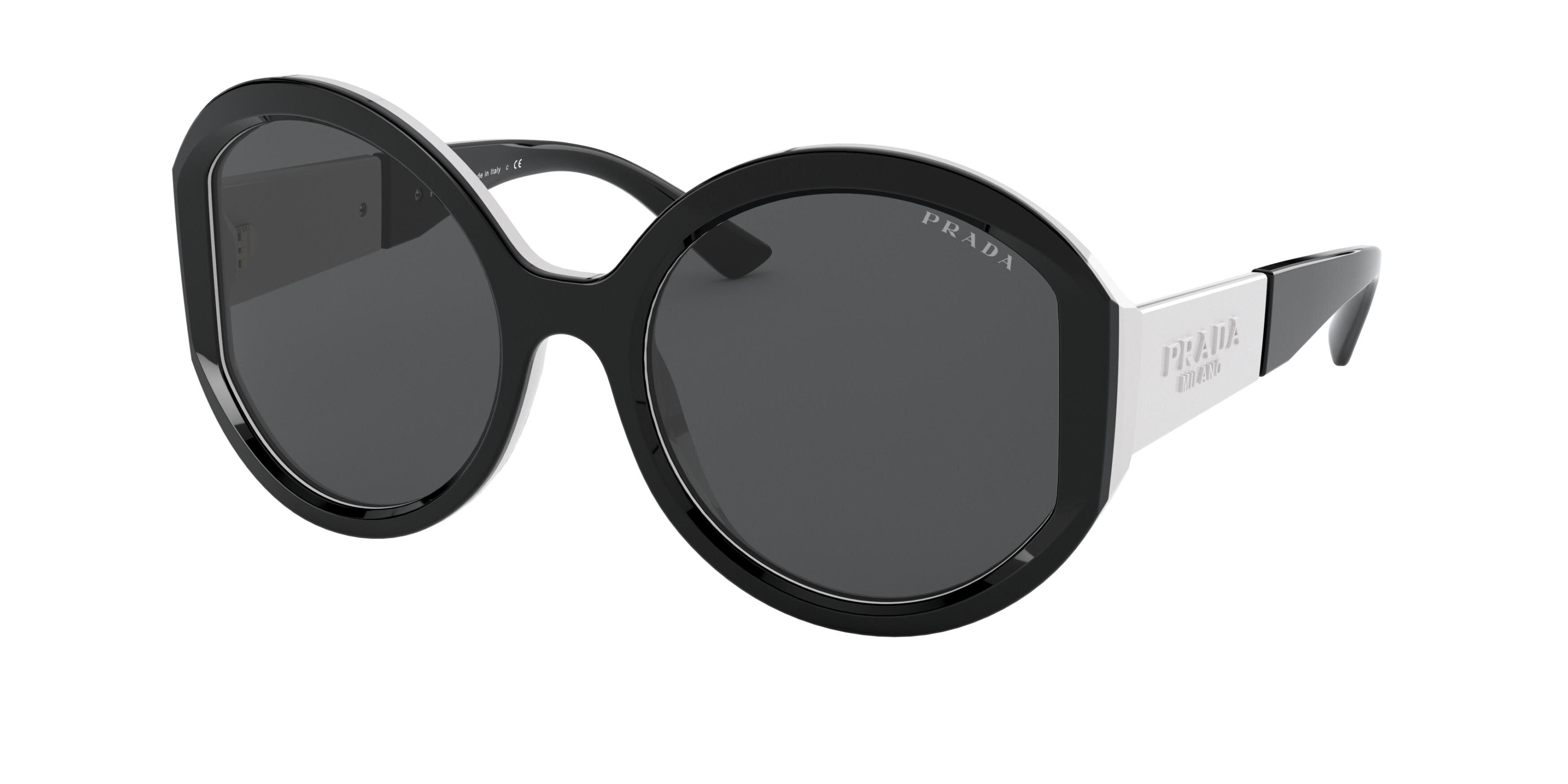 Prada PR22XS Round Sunglasses  YC45S0-Black/White 55-140-20 - Color Map Black