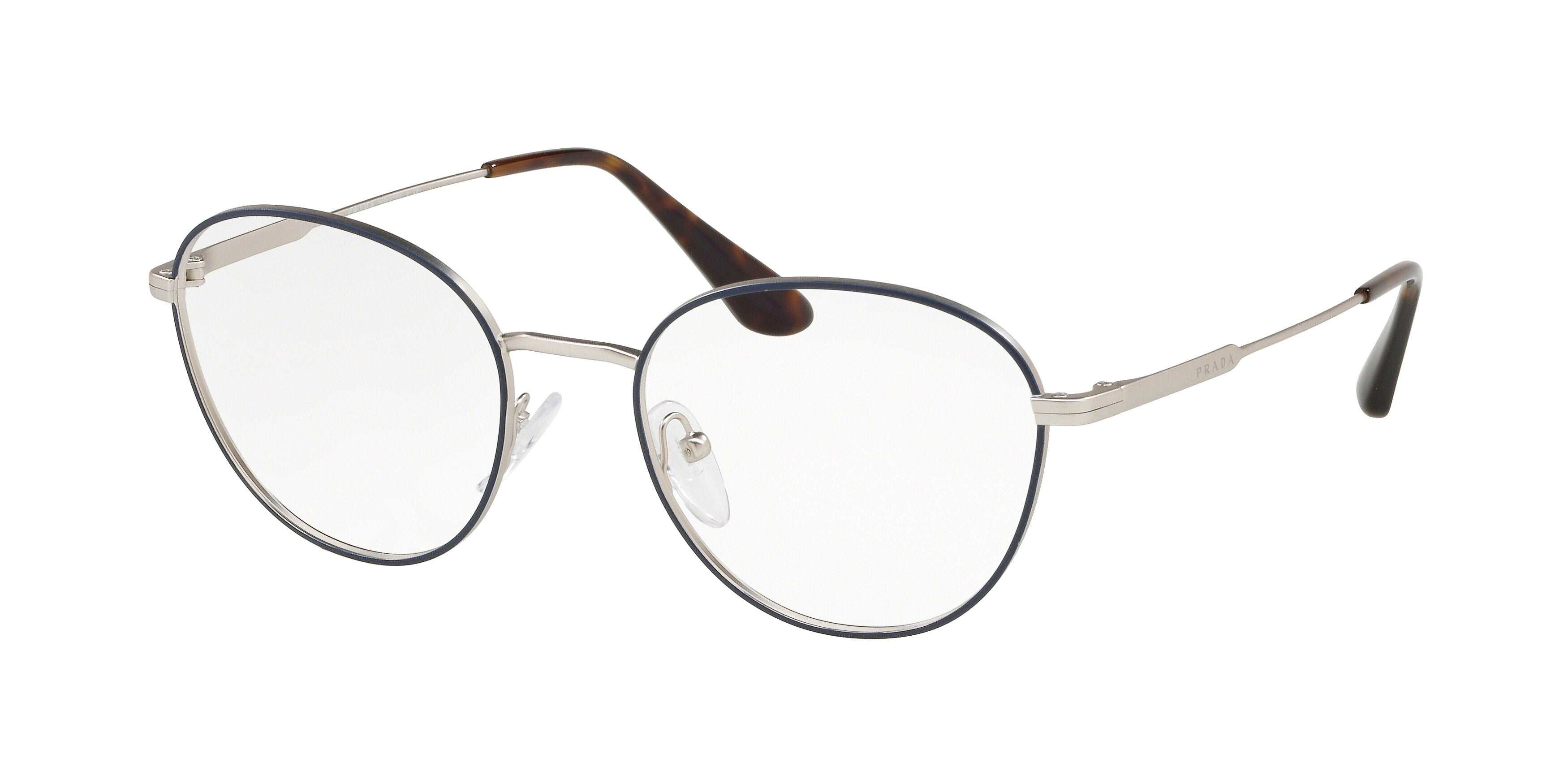Prada CONCEPTUAL PR52VV Oval Eyeglasses 2601O1-Blue/ Matte Silver 52-140-19 - Color Map Blue