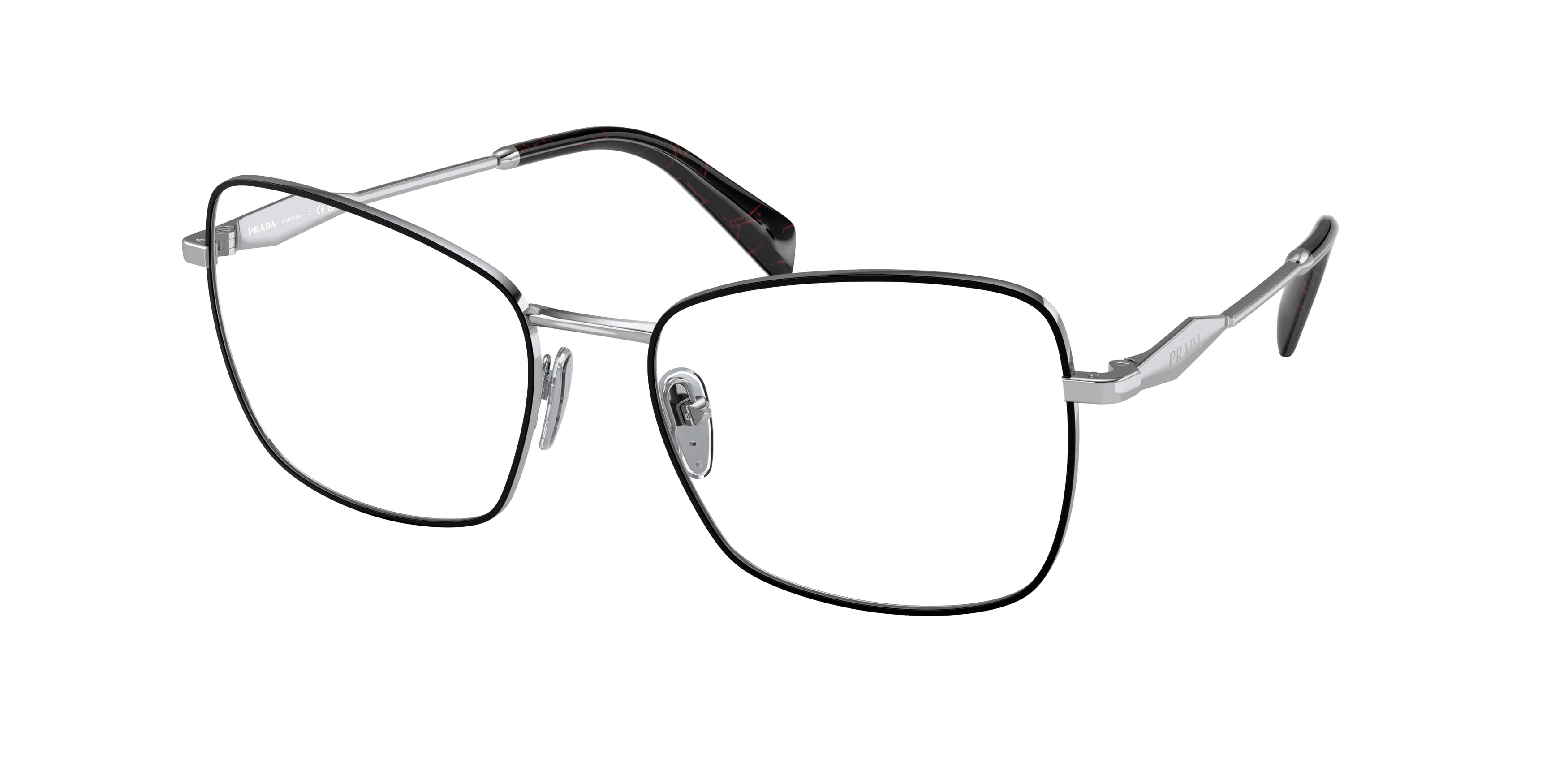 Prada PR53ZV Pillow Eyeglasses 1AB1O1-Black/Silver 56-140-18 - Color Map Black