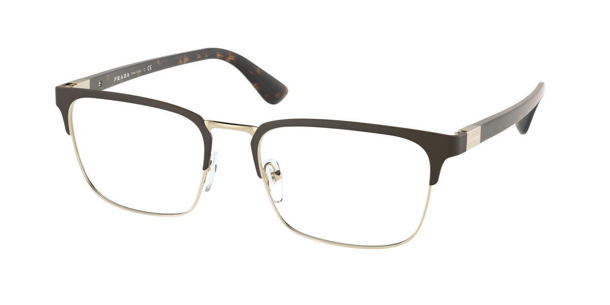 Prada HERITAGE PR54TV Rectangle Eyeglasses 01U1O1-Matte Burnished/Pale Gold 55-140-19 - Color Map Grey