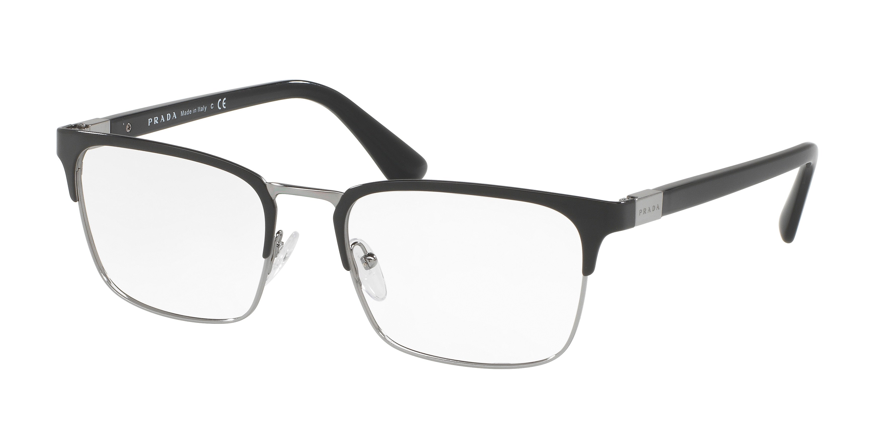 Prada HERITAGE PR54TV Rectangle Eyeglasses 1AB1O1-Black/Gunmetal 55-140-19 - Color Map Black