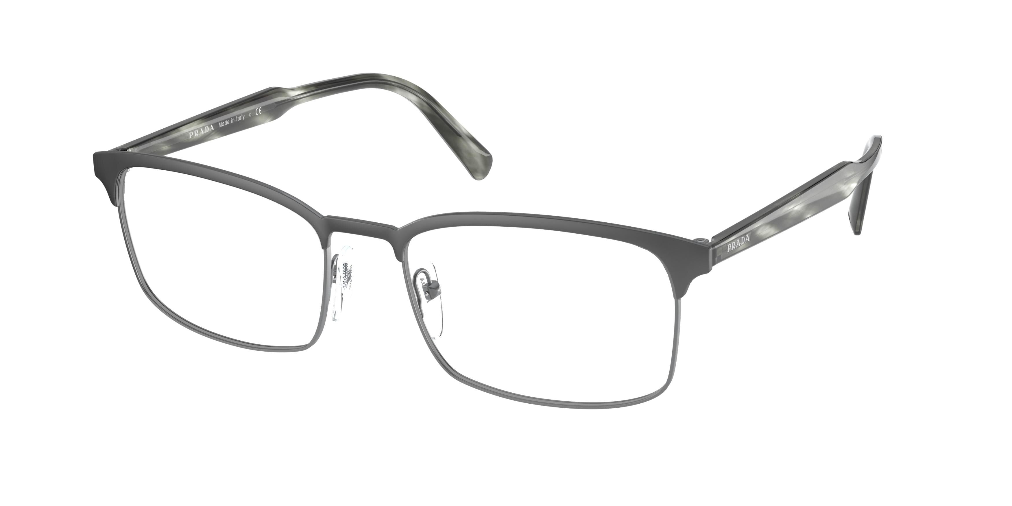 Prada PR54WV Rectangle Eyeglasses  7CQ1O1-Gunmetal 56-150-18 - Color Map Grey