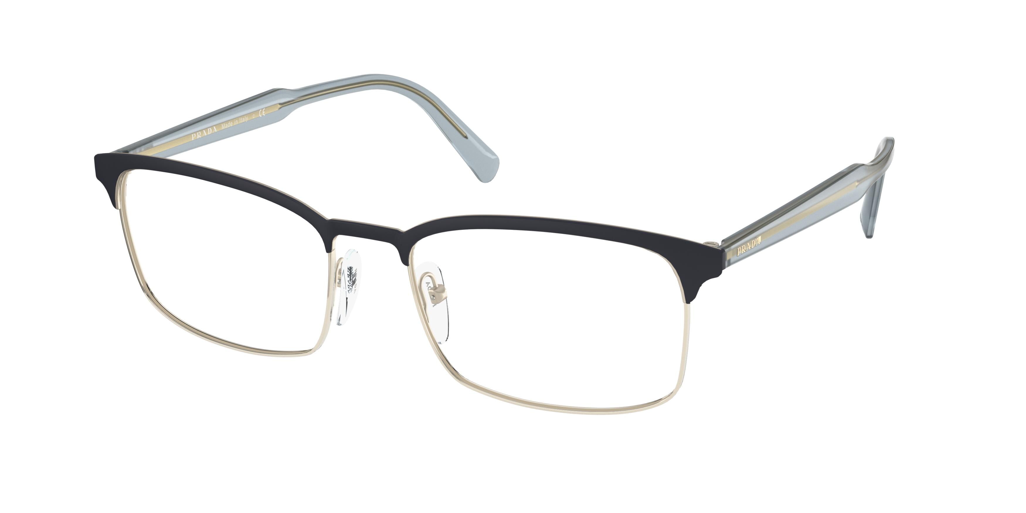 Prada PR54WV Rectangle Eyeglasses VH81O1-Matte Blue/Pale Gold 56-150-18 - Color Map Blue