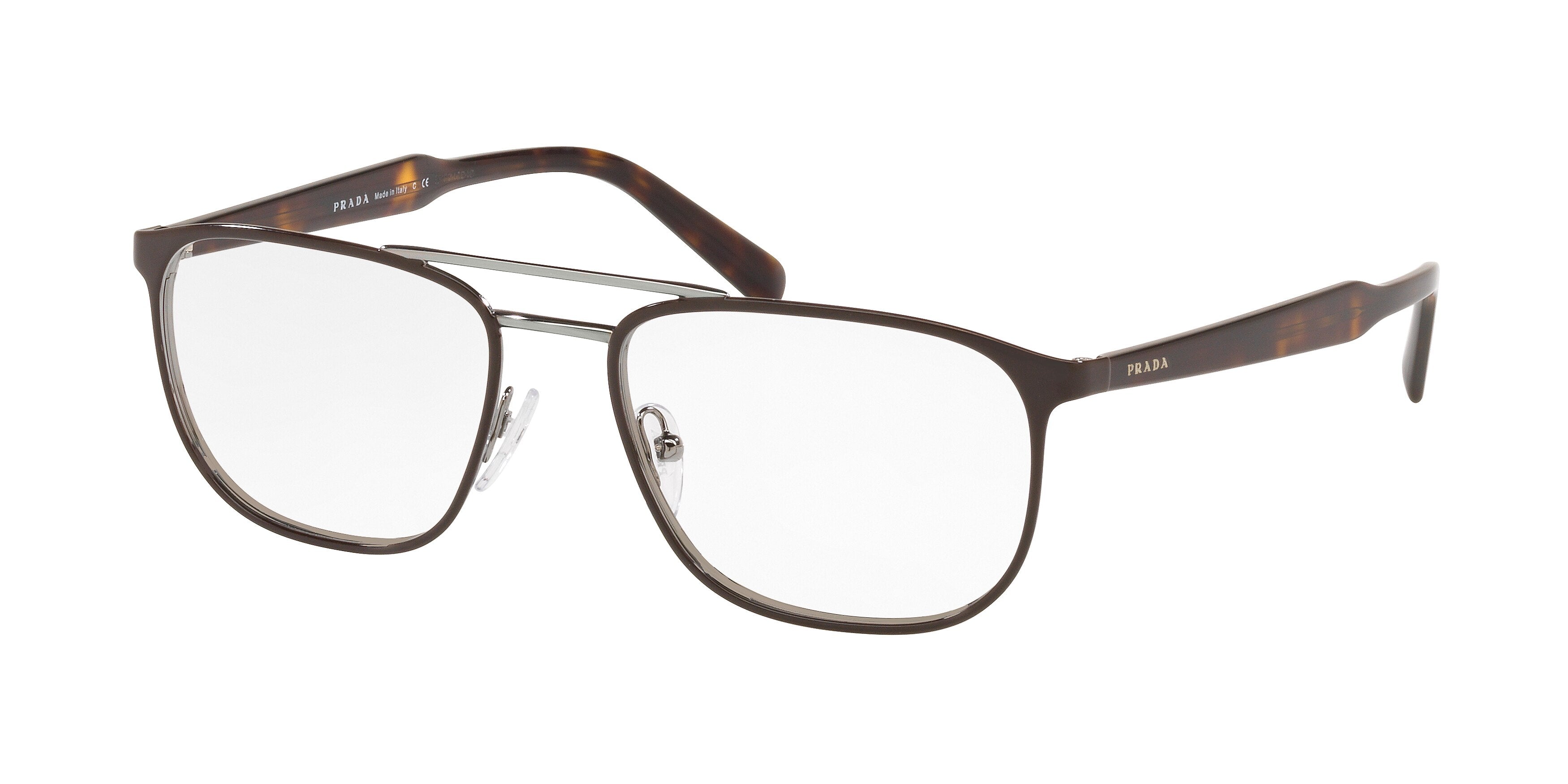 Prada CONCEPTUAL PR54XV Square Eyeglasses 03G1O1-Top Brown On Gunmetal 54-145-18 - Color Map Brown