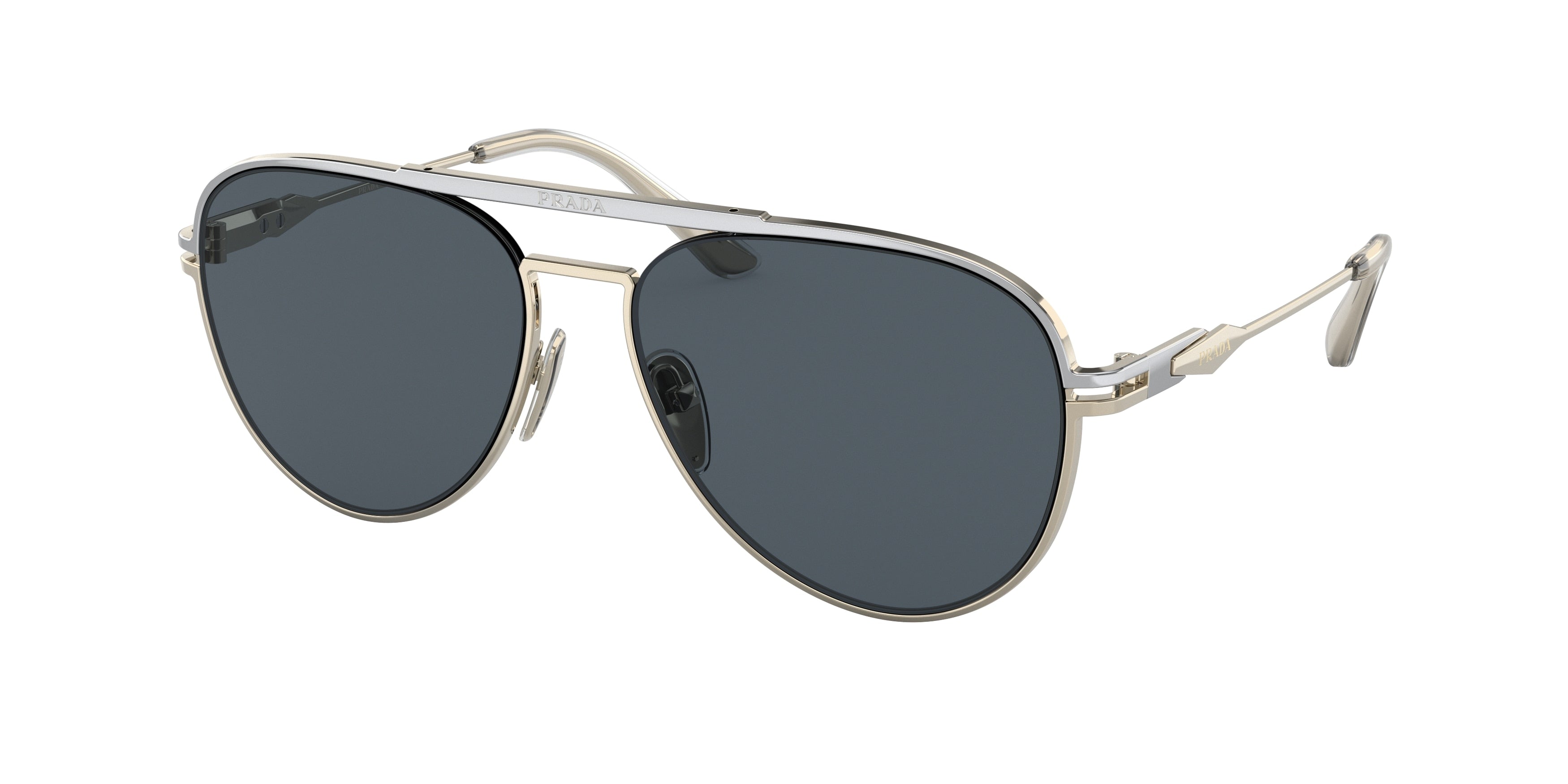 Prada PR54ZS Pilot Sunglasses 17F09T-Silver/Pale Gold 57-140-16 - Color Map Silver