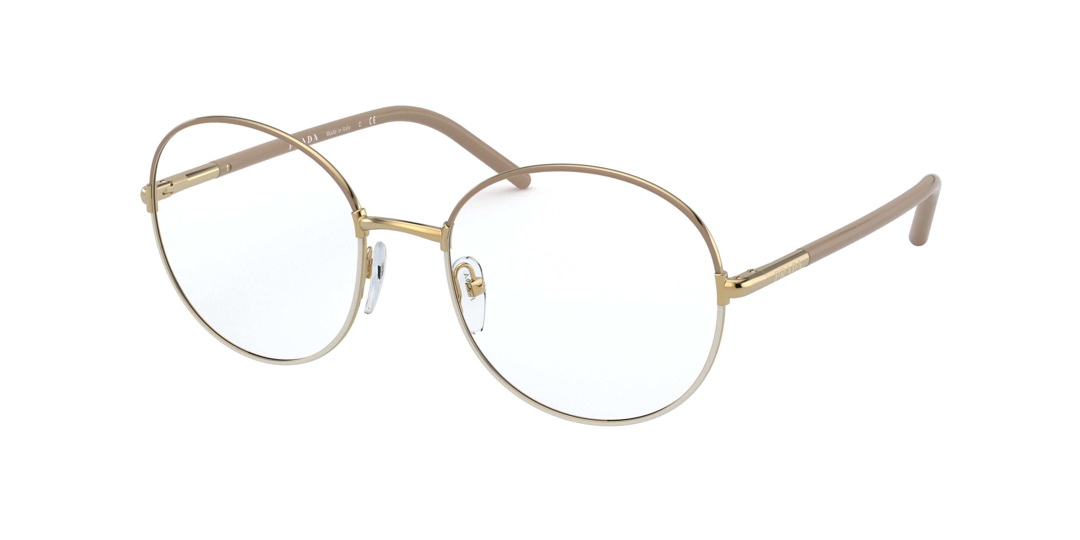 Prada PR55WV Round Eyeglasses  06I1O1-Beige/White 51-140-19 - Color Map Brown