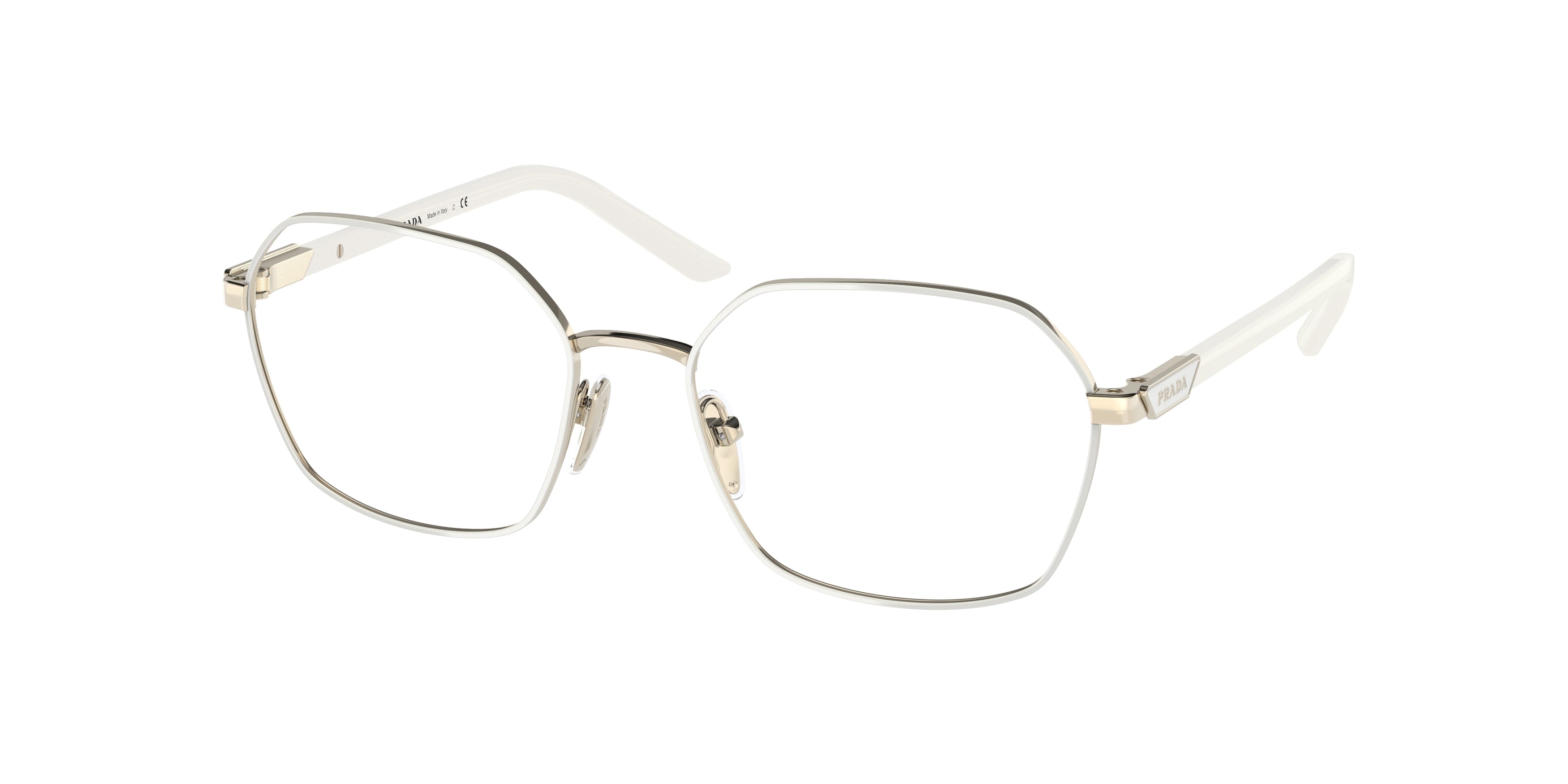 Prada PR55YV Square Eyeglasses LFB1O1-Talc/Pale Gold 53-135-17 - Color Map White