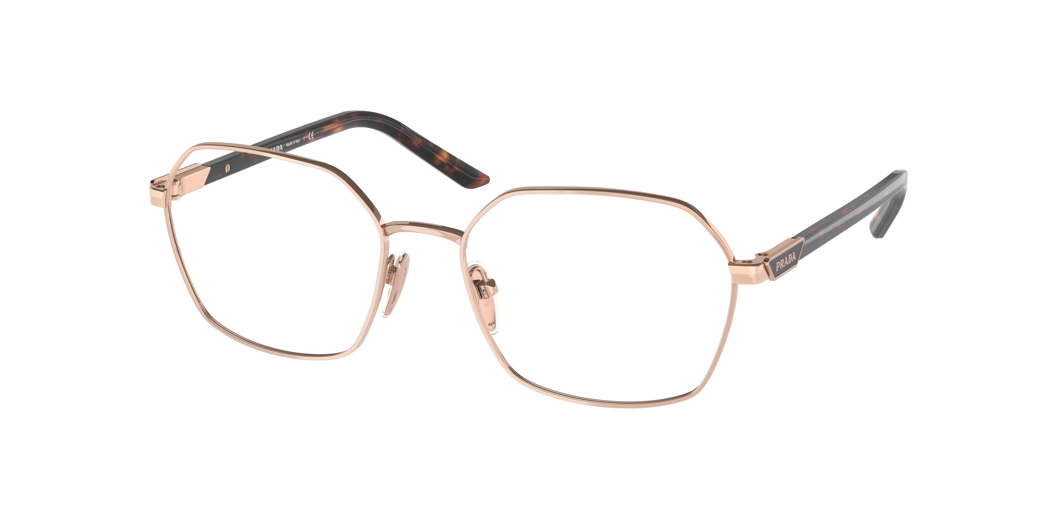 Prada PR55YV Square Eyeglasses SVF1O1-Pink Gold 53-135-17 - Color Map Pink