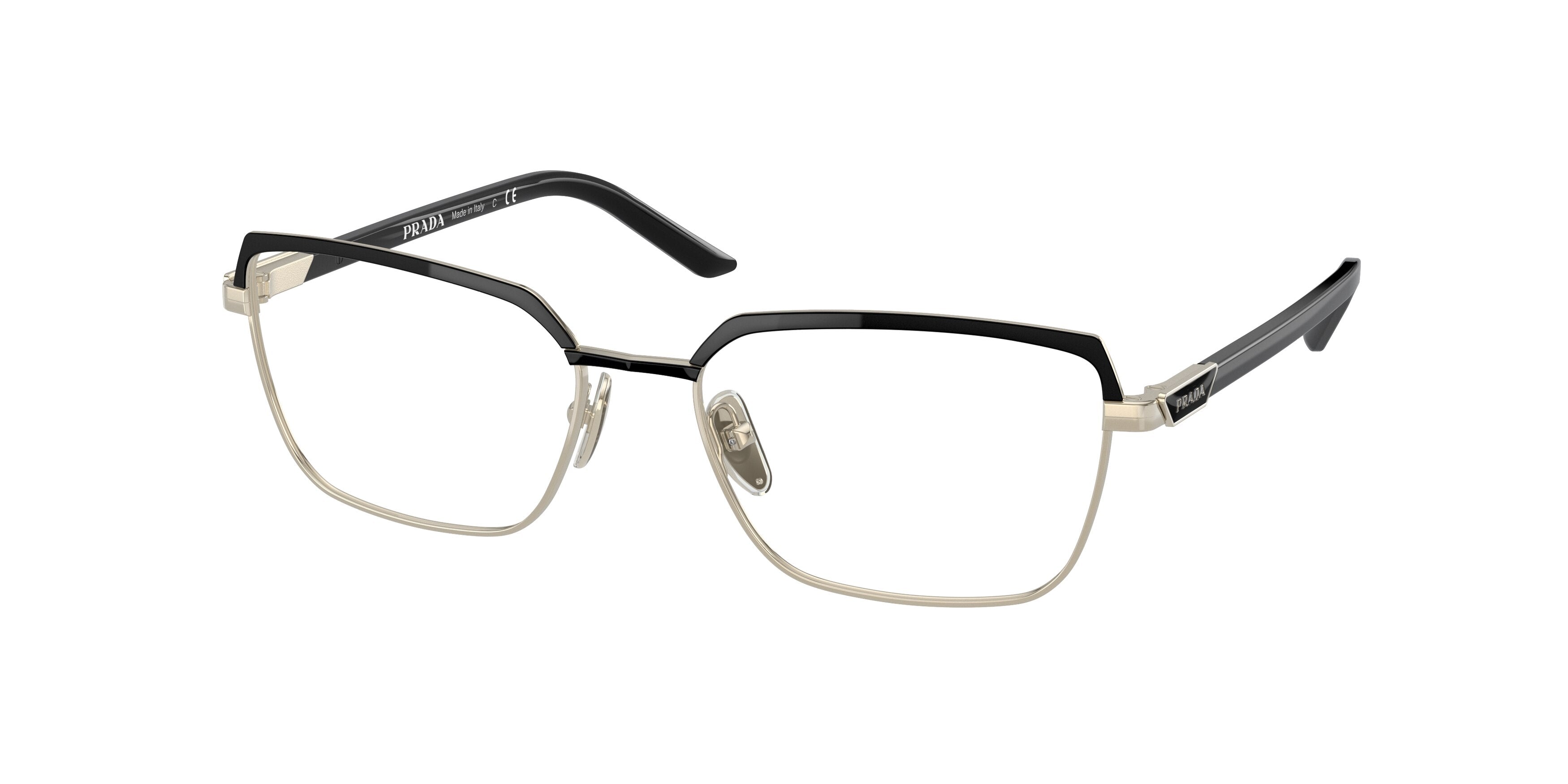 Prada PR56YV Square Eyeglasses AAV1O1-Black/Pale Gold 54-135-17 - Color Map Black