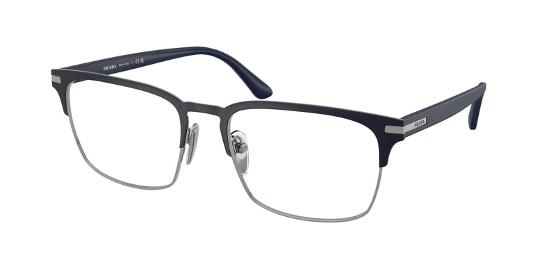Prada PR58ZV Rectangle Eyeglasses 02N1O1-Matte Baltic/Gunmetal 57-145-19 - Color Map Blue