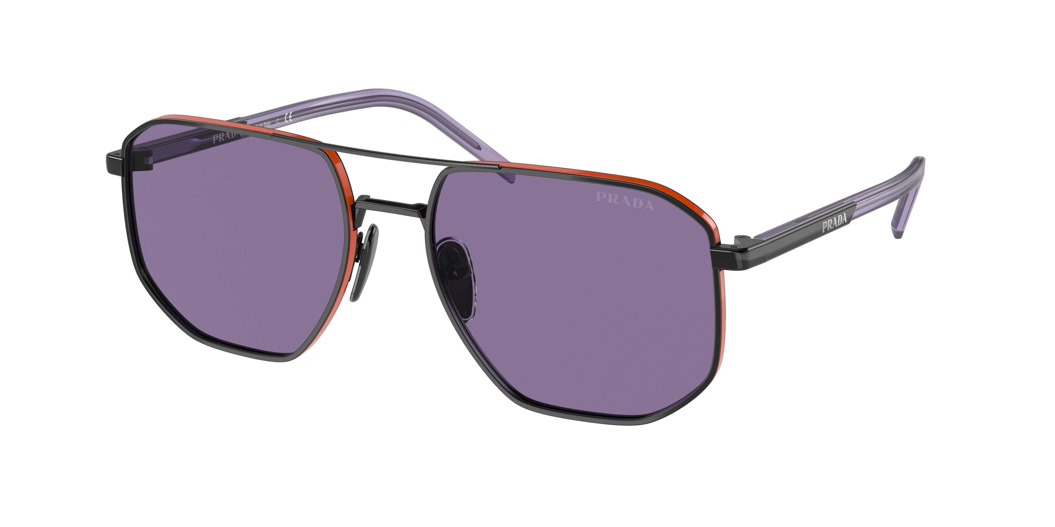 Prada PR59YS Square Sunglasses 11B05Q-Black/Orange 57-145-18 - Color Map Black
