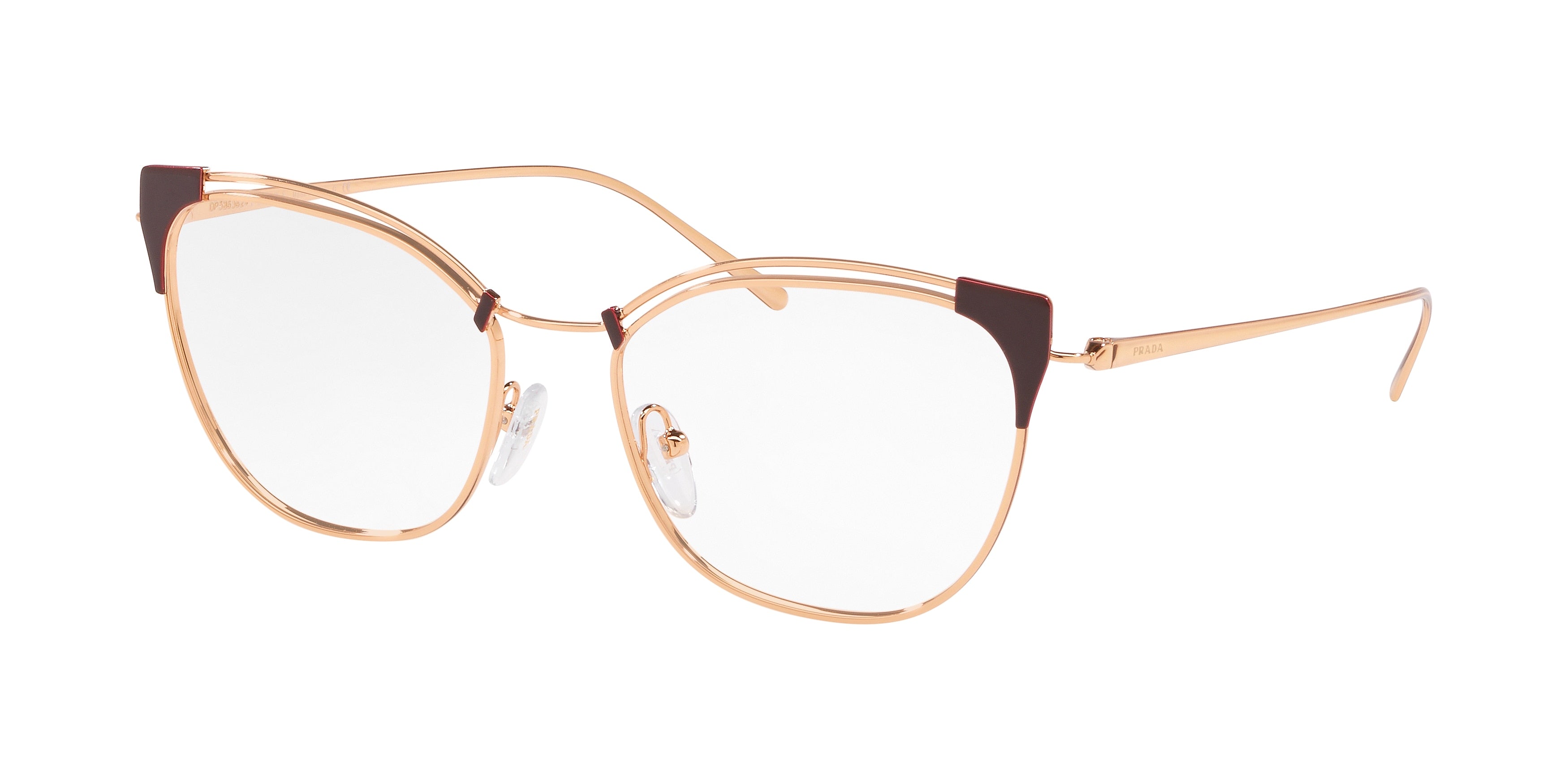 Prada CONCEPTUAL PR62UV Cat Eye Eyeglasses 4001O1-Top Bordeaux/Pink Gold 53-140-17 - Color Map Red